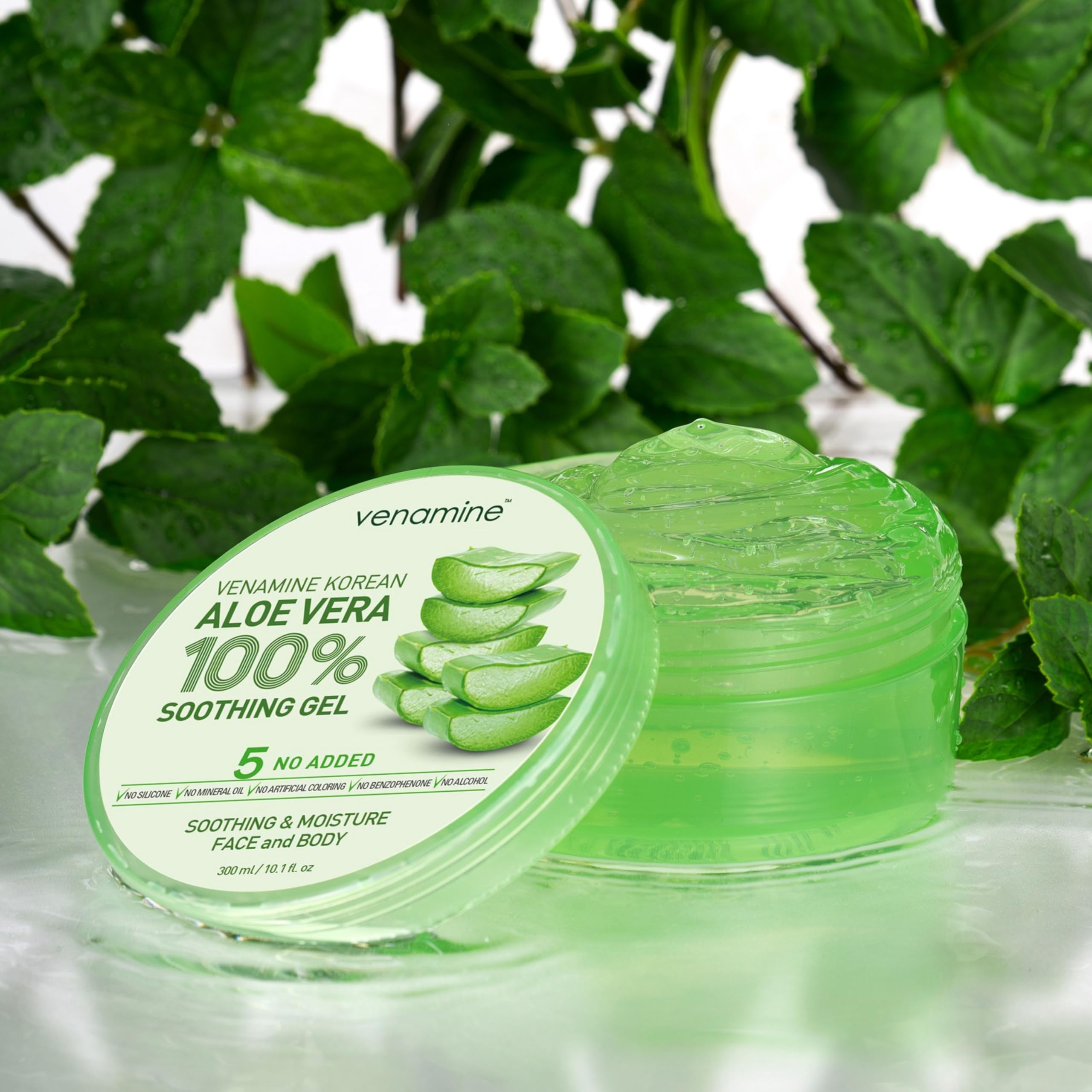VENAMINE Aloe Vera Soothing & Moisture Gel 300ml - Organic Pure Gel for Face & Body, 10.1 Fl Oz, Hydrating & Soothing Formula