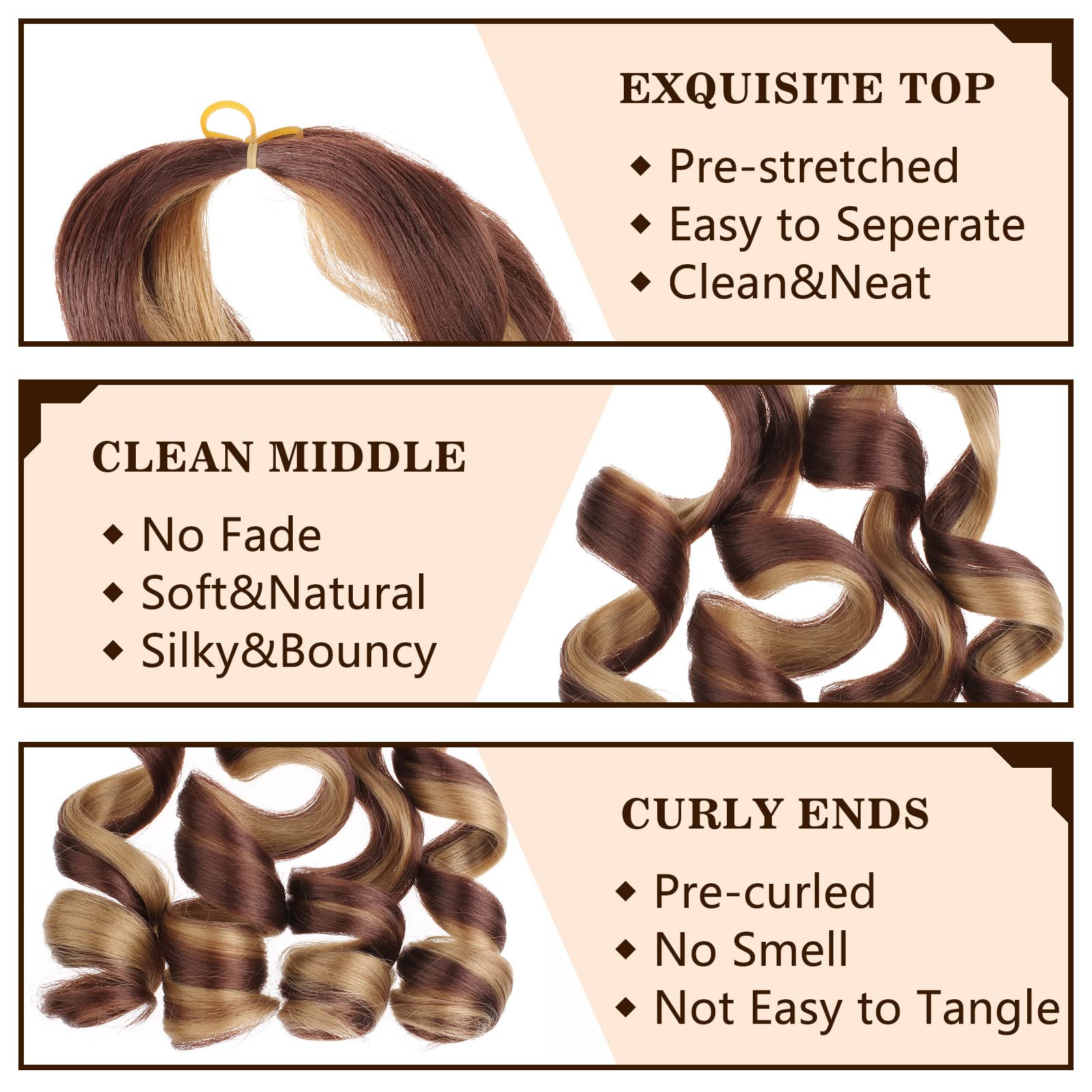 COOKOO 9 Pack 22 Inch Pre Stretched Bouncy Braiding Hair for Box Braids Ombre Brown Loose Curly Braids Extention Spanish Curly C