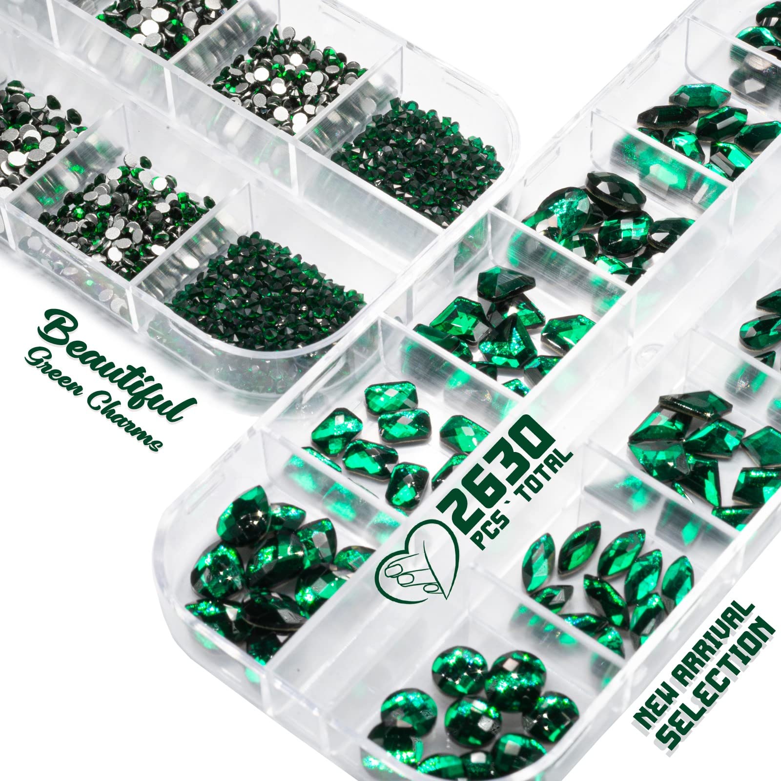 Emerald green Nail Rhinestones K9 glass crystal Flat Back Rhinestones Nail charms Stones 120 Multi Shapes Big gems Round Beads N