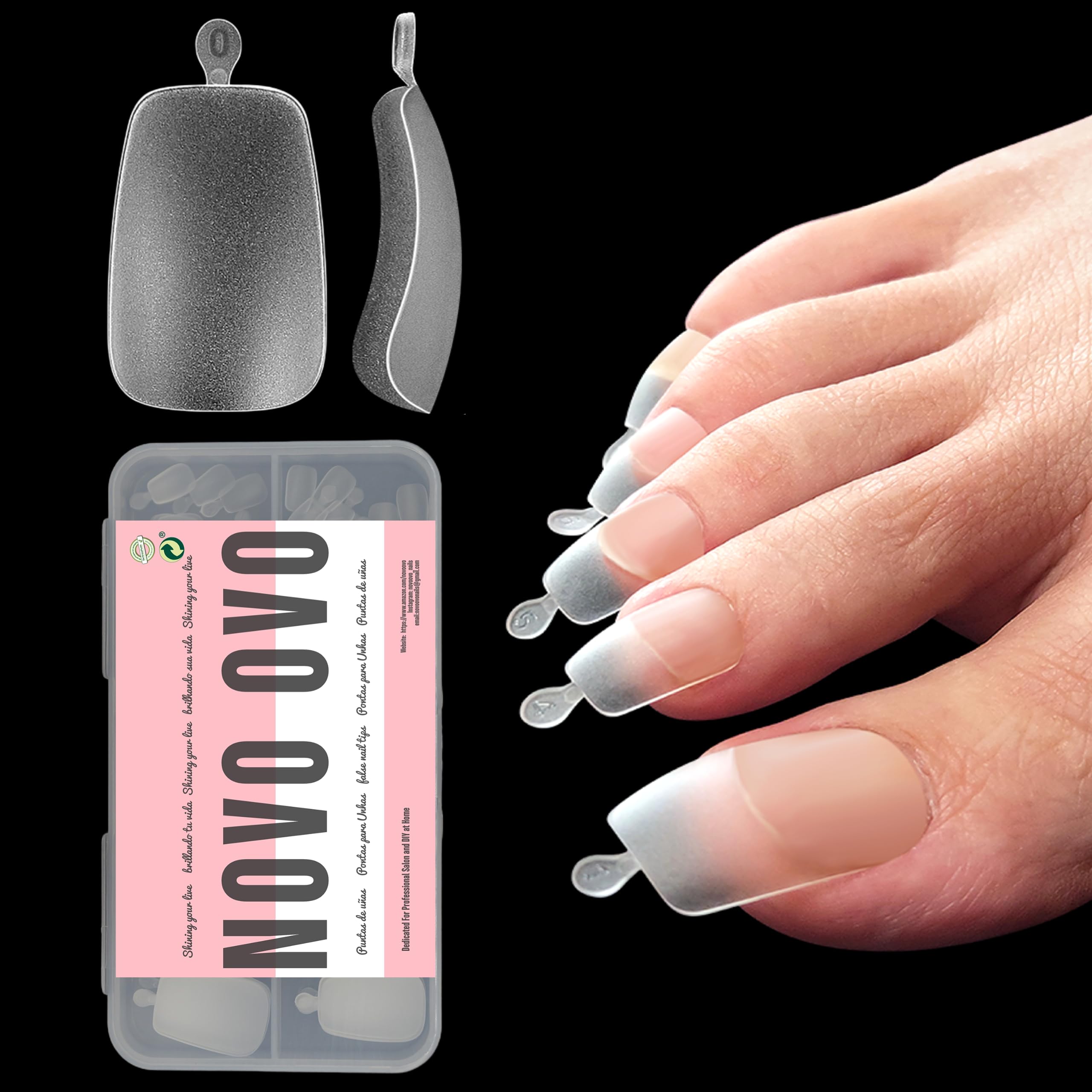Novo Ovo 120 Pcs Long Toe Nail Tips Press On, Curved Full Cover Longtoes Claw, Clear Double Matte Pre-Filed Nail Extension For P