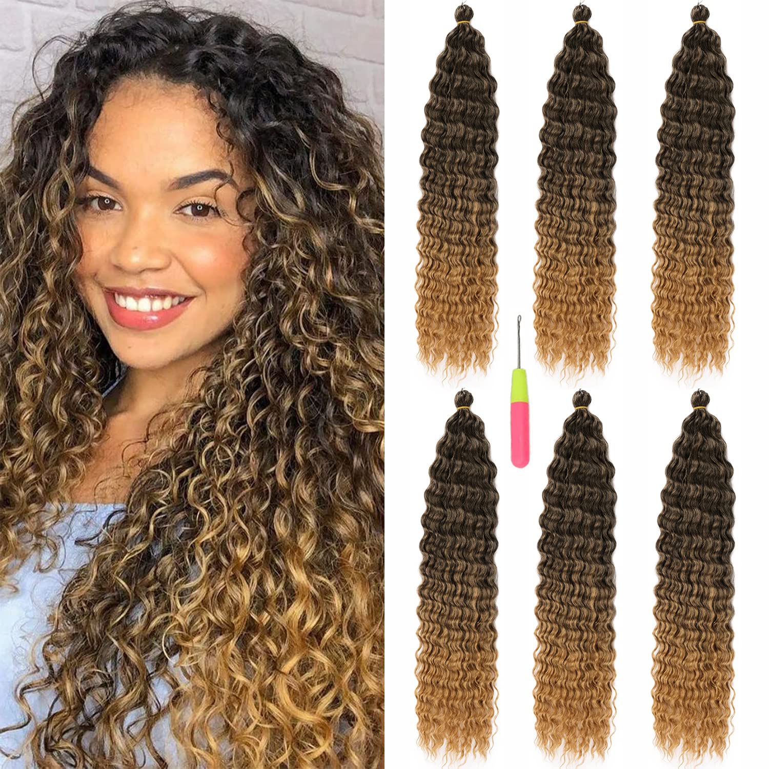 MAYSA Ocean Wave Crochet Hair 22inch Brow Curly Crochet Hair Extensions 6Packs Soft Synthetic Wavy Crochet Hair Extensions for W