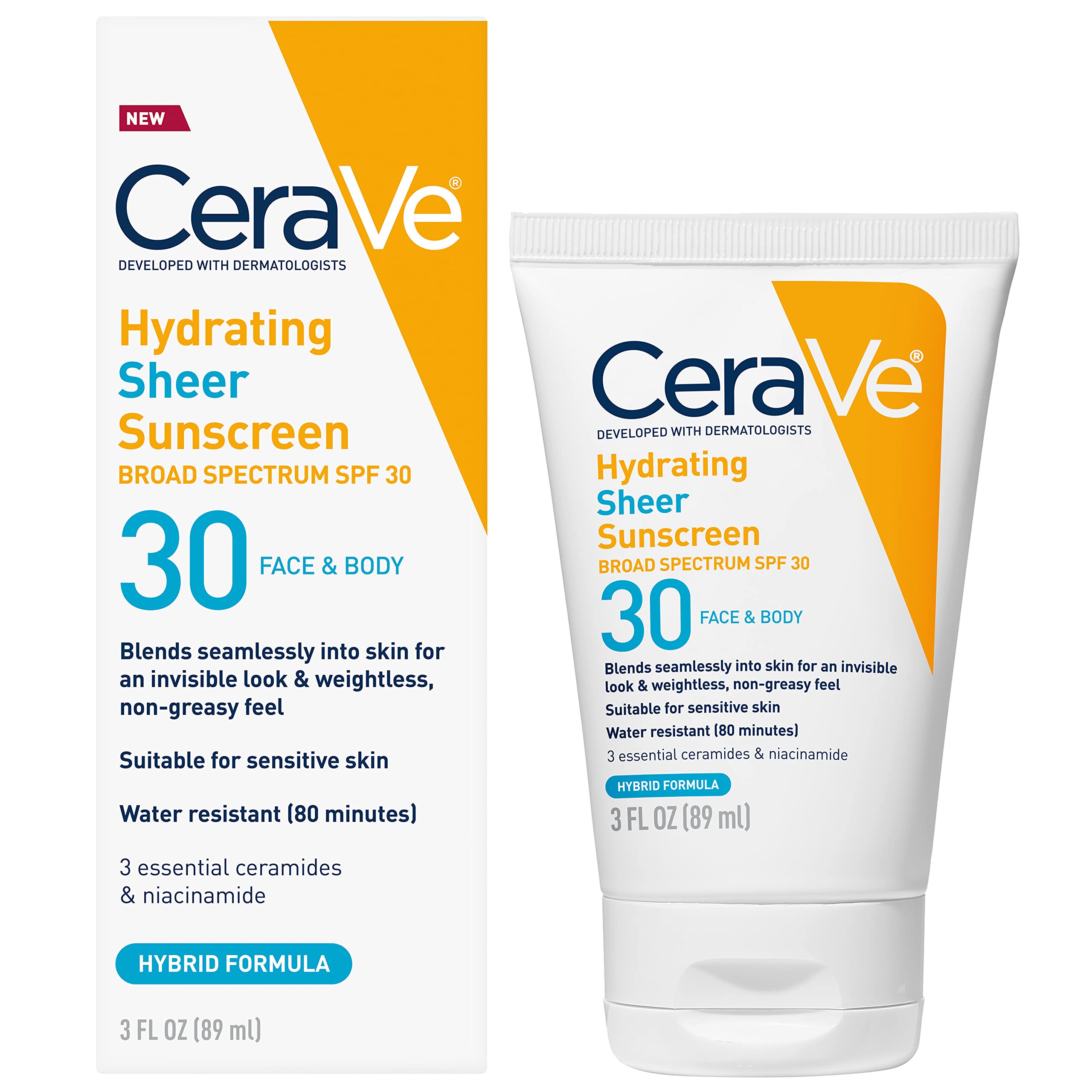 Cerave Hydrating Sheer Sunscreen Spf 30 For Face And Body | Mineral & Chemical Sunscreen With Zinc Oxide, Hyaluronic Acid, Niaci