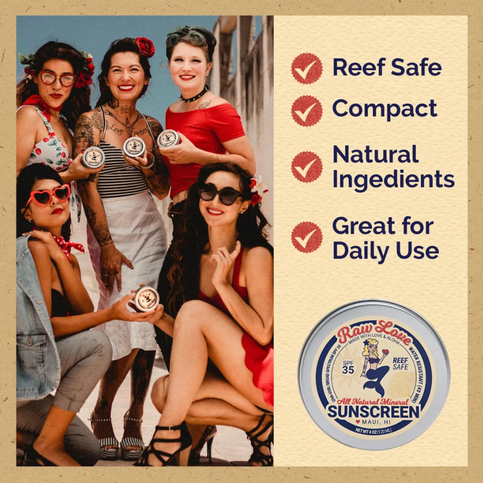 Raw Love Reef Safe Sunscreen Spf 35 | Mexico & Hawaii Approved Biodegradable Sunscreen | Travel Friendly, Water Resistant, Natur