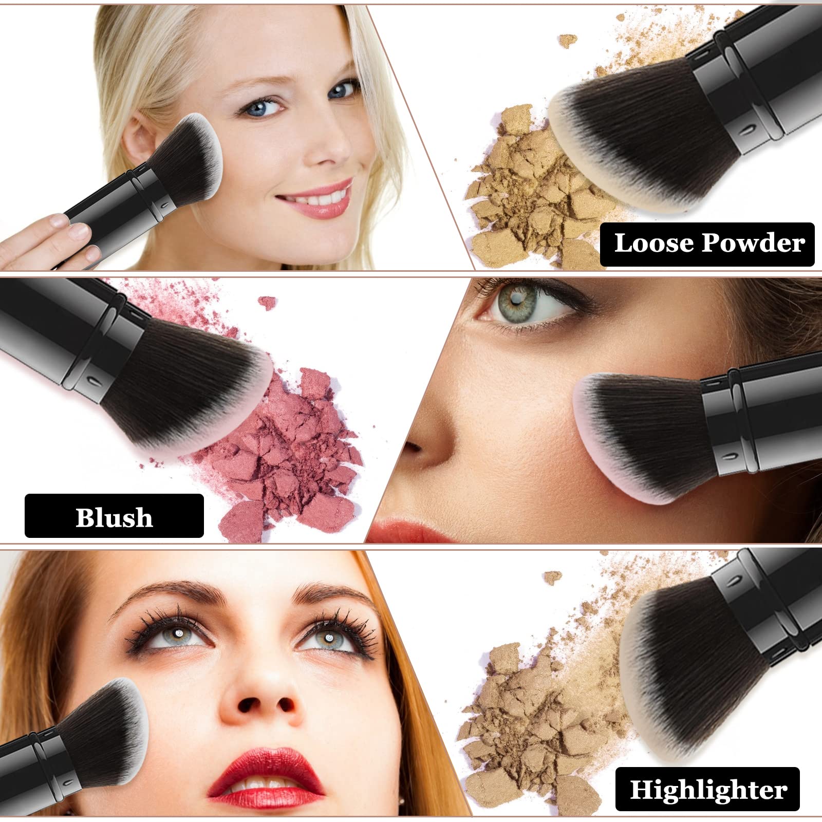 Falliny Retractable Makeup Brush, Angled Kabuki Powder Foundation Sunscreen Makeup Brush, Travel Face Blush Brush With Cover For