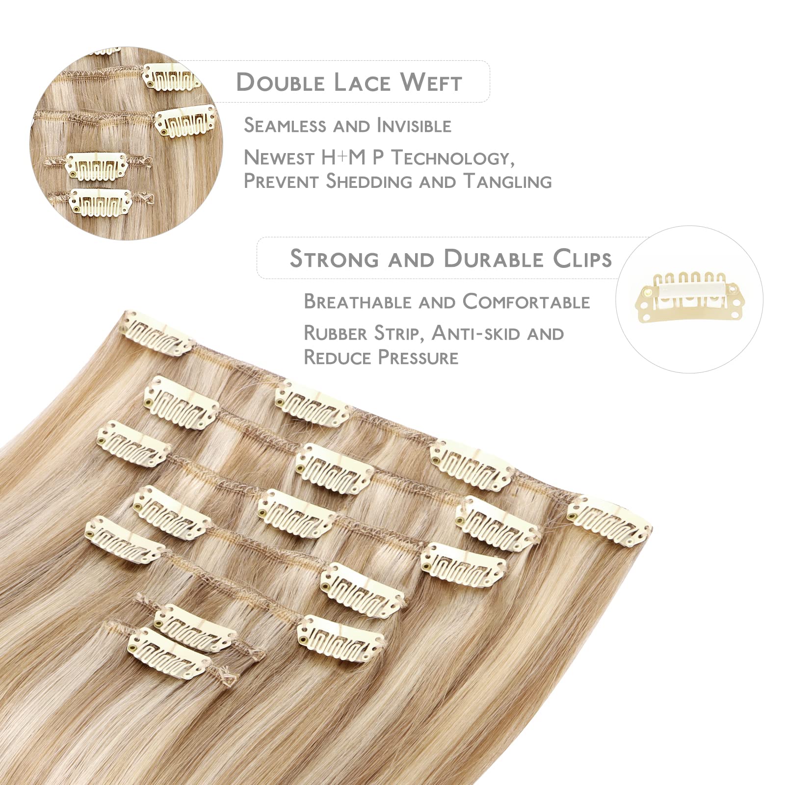 Wennalife Clip In Hair Extensions Human Hair 20 Inch 120G 7Pcs Dirty Blonde Highlighted Bleach Blonde Hair Extensions Clip In Fo