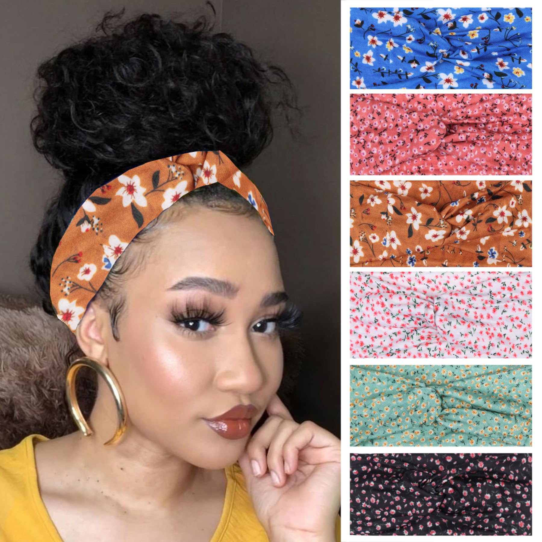 XTREND 6 Pcs Women's Headbands Twisted Cross Elastic Headbands Yoga Workout Headbands Non-Slip Sweat Soft Headbands Solid Color 