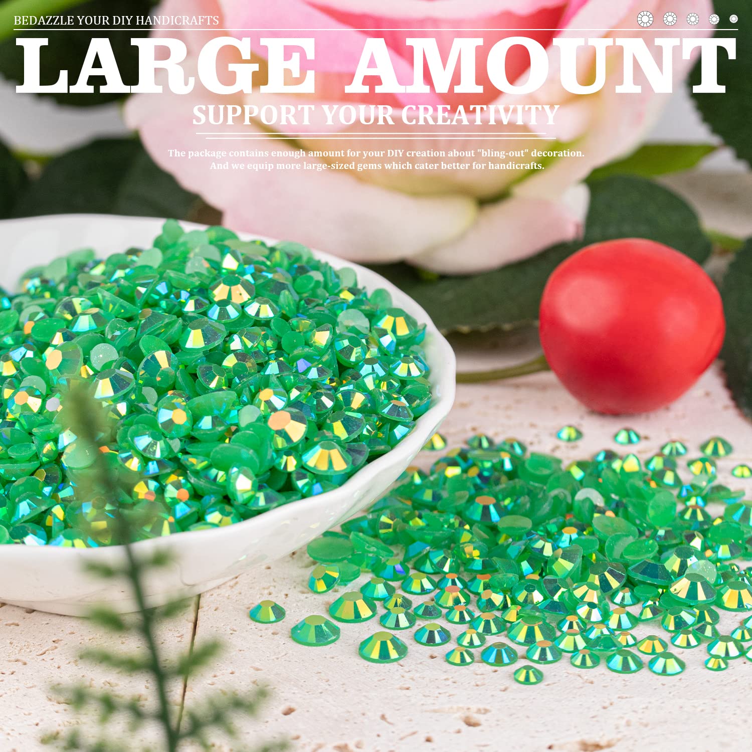 Belleboost 5000Pcs Resin Rhinestones Kits, 2/3/4/5/6Mm Flatback Jelly Rhinestones, 3 Box Dark Green Ab Non Hotfix Crystal Gems F