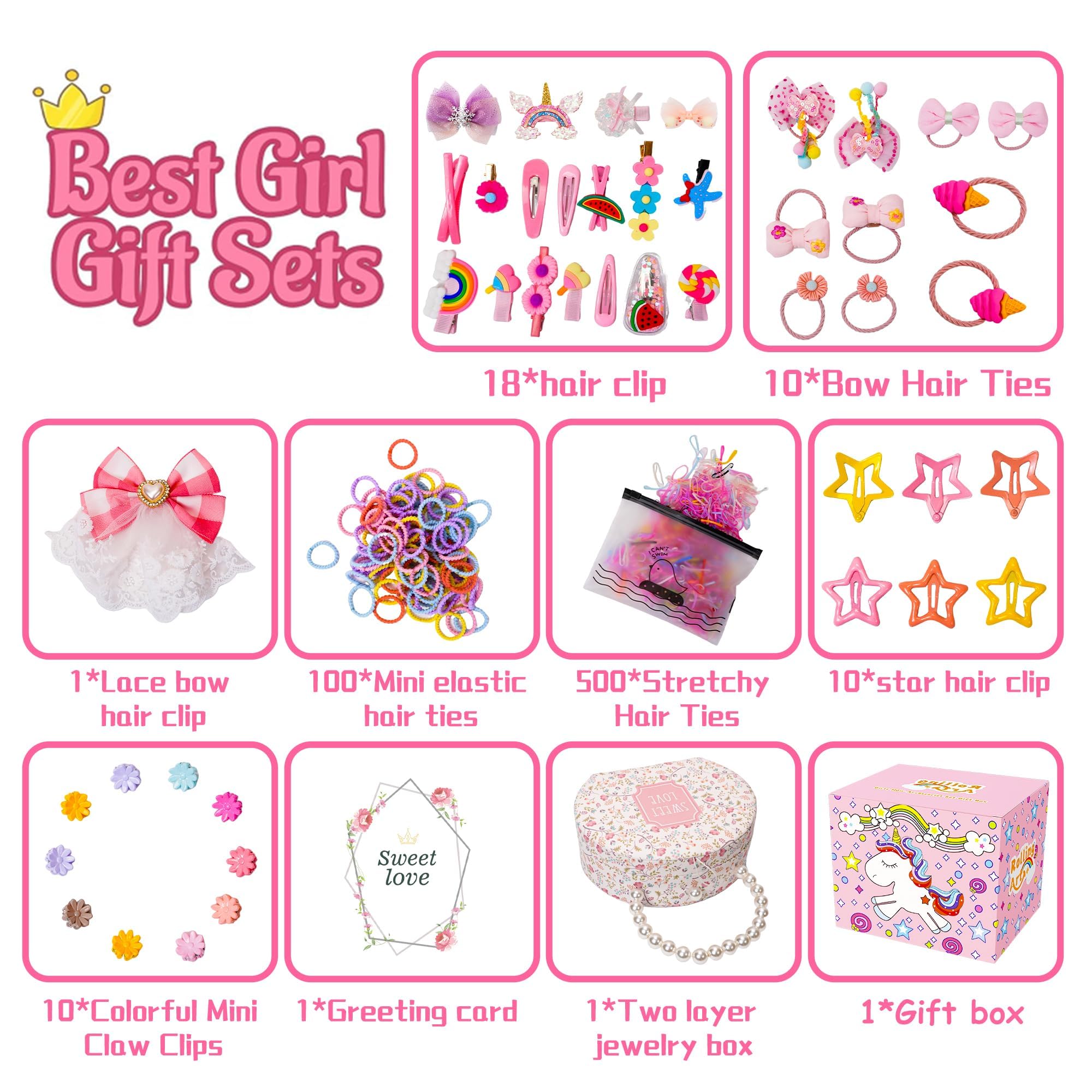 Rolling Art Hair Accessories For Girls Hair Clips Including Jewelry Box Hair Stuff Hair Barrettes Hair Ties Hair Bows Teen Girl