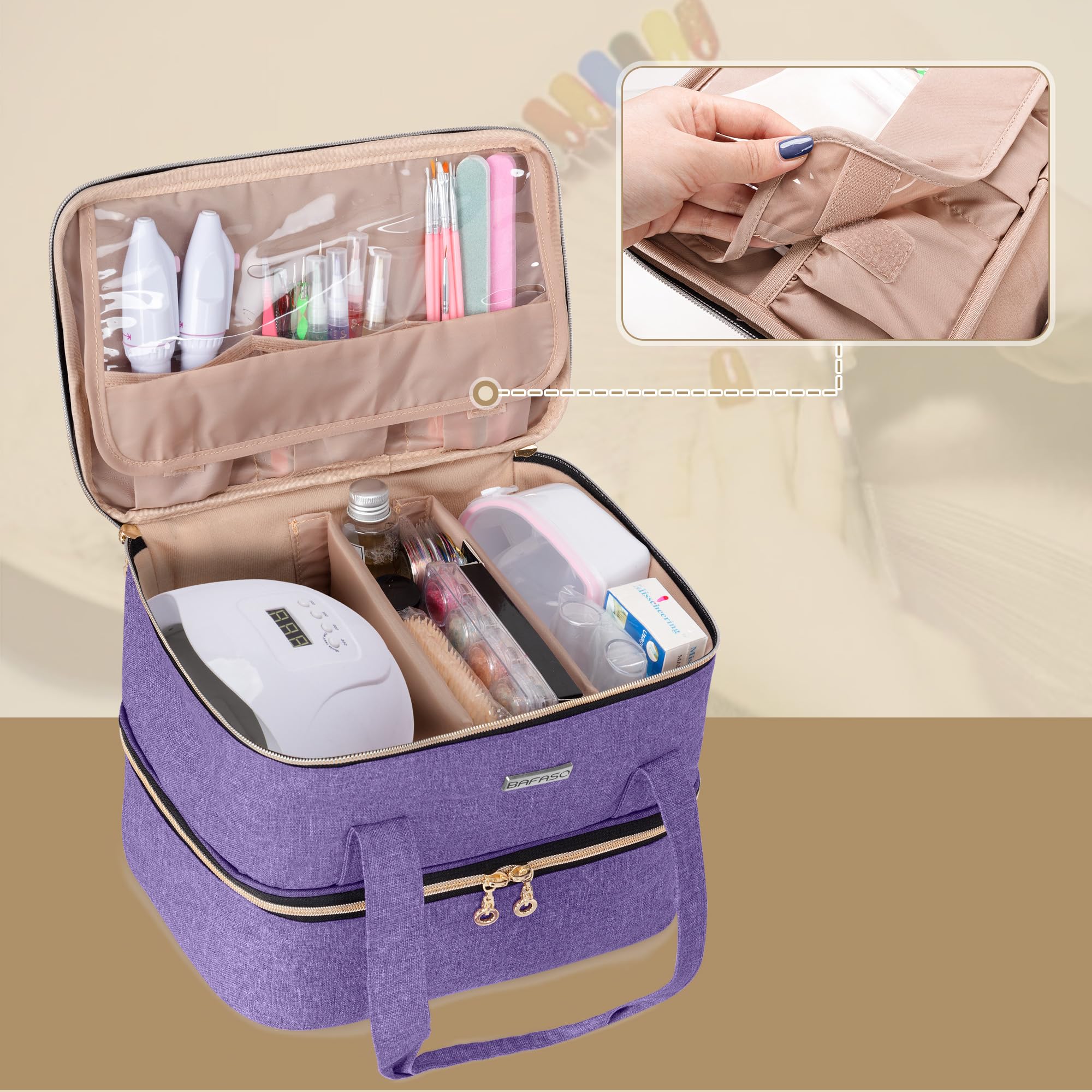 Bafaso Nail Polish Storage Holds 40 Bottles (15Ml - 0.5 Fl.Oz) And A Nail Lamp, Nail Polish Carrying Case With Manicure Tools Se