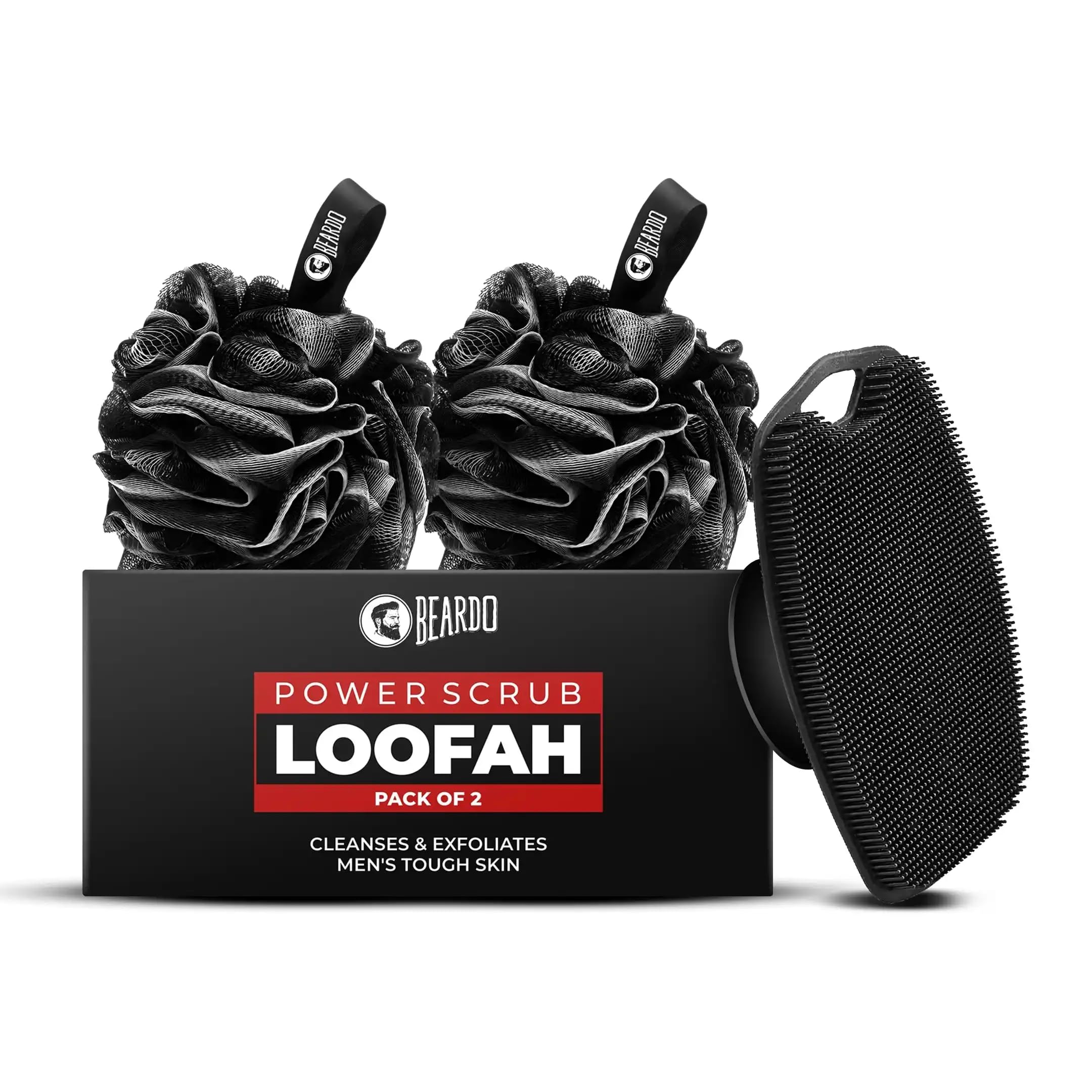Beardo Power Scrub Loofah & Silicone Body Scrubber For Men | Deep Exfoliation, Dead Skin Removal & Full Body Cleansing | Bath Br