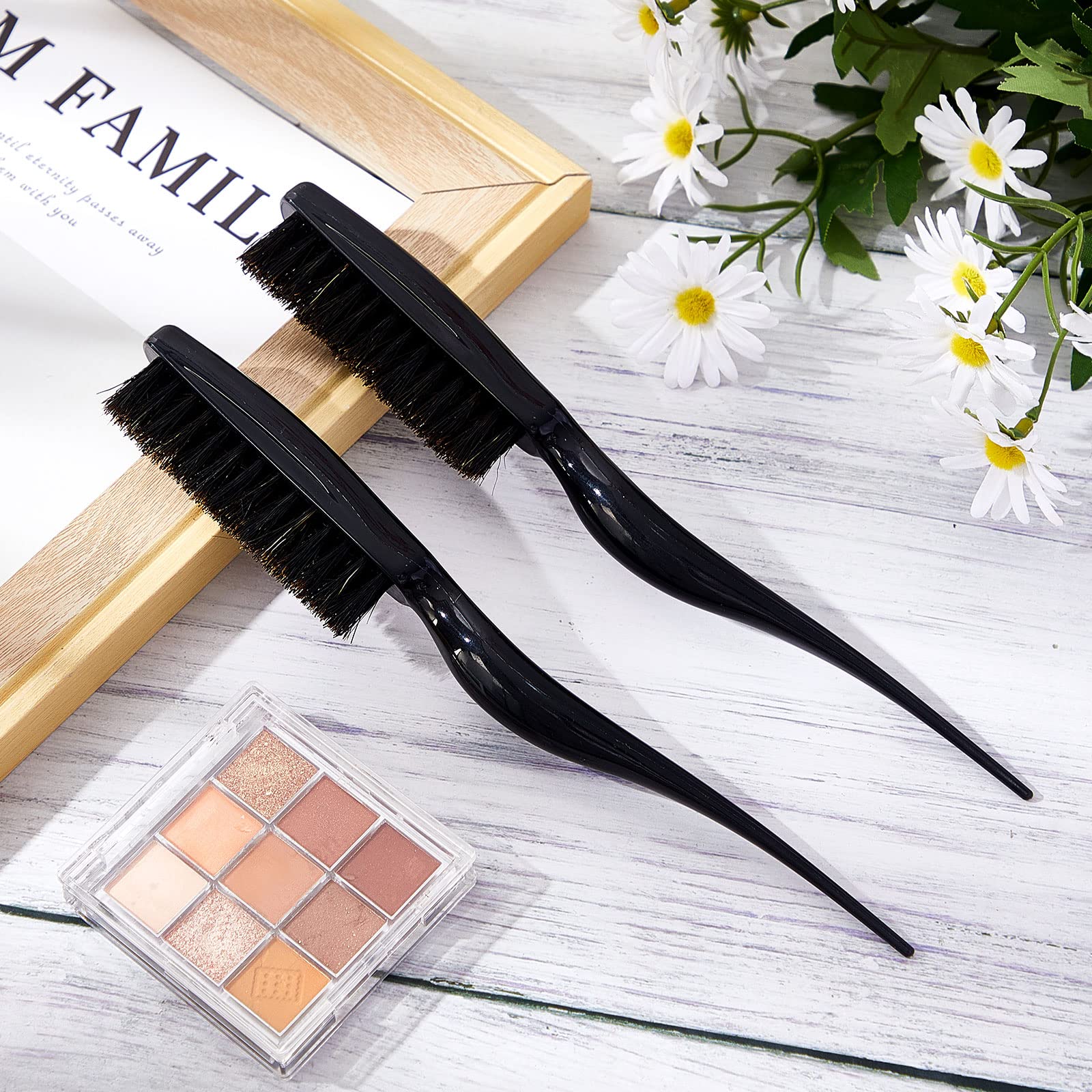 2 Pieces Boar Bristle Brush Comb Hair Teasing Brush For Women Men Salon Boar Nylon Bristle Beauty Styling Backcombing Brush (Bla