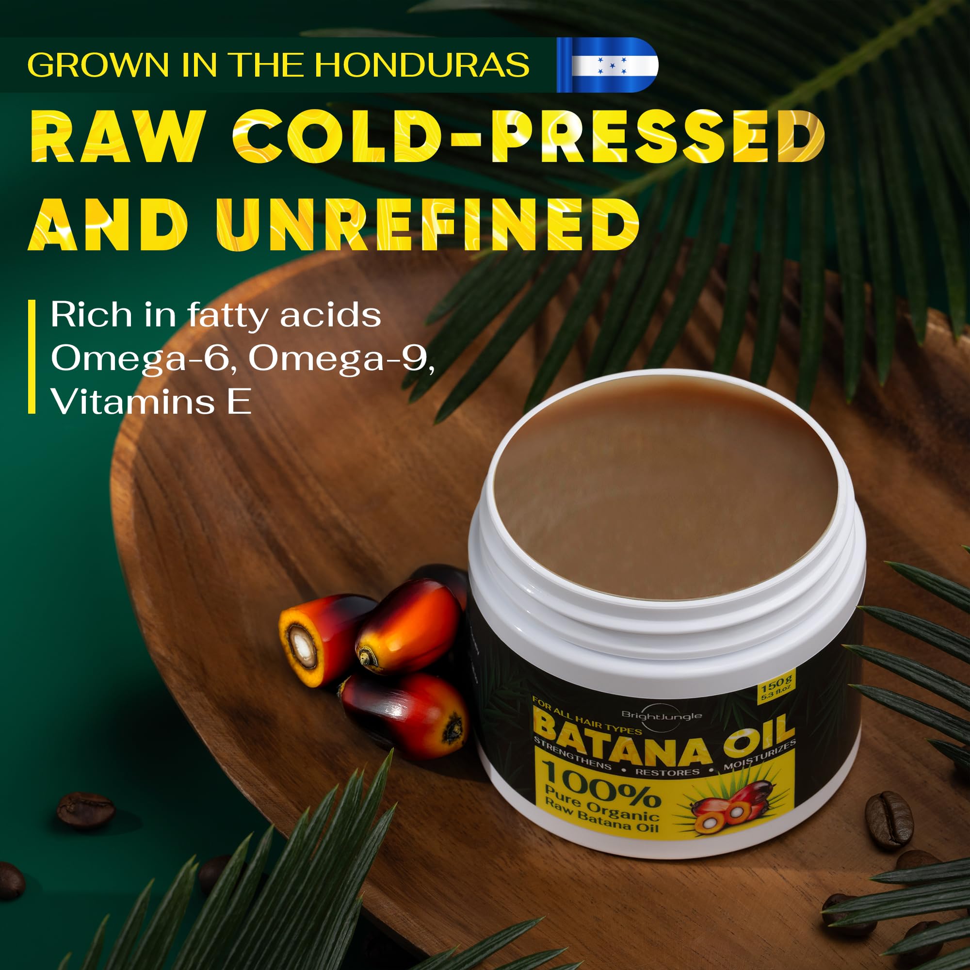 BRIGHTJUNGLE Raw Batana Oil for Hair Growth - 100% Pure, Organic, 5.3oz - Nourishing Hair & Scalp Oil for Men & Women