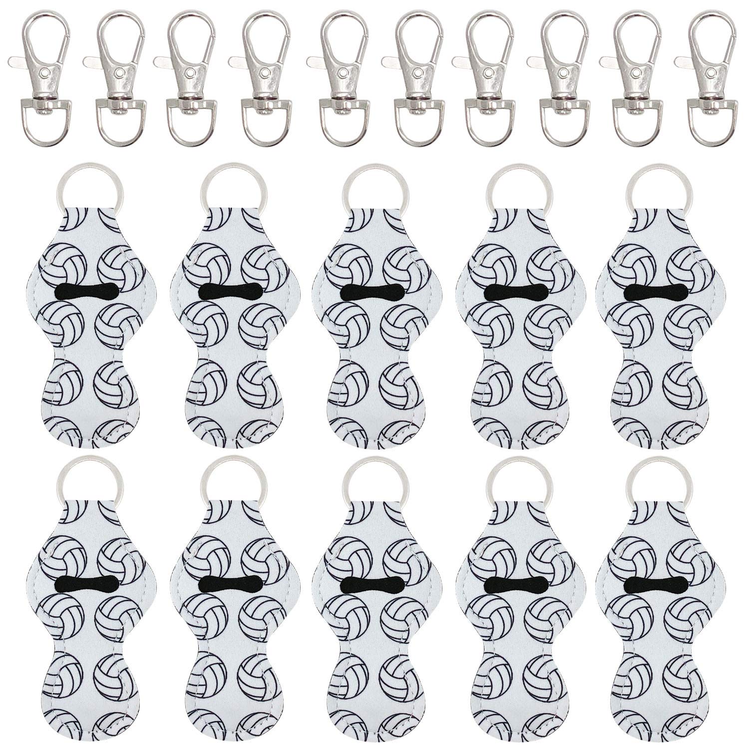 allydrew 10 Pack Chapstick Holder Keychain, Keyring for Lip Balm Lip Gloss Lipstick with 10 Pieces Metal Keyring Clasps, Volleyb