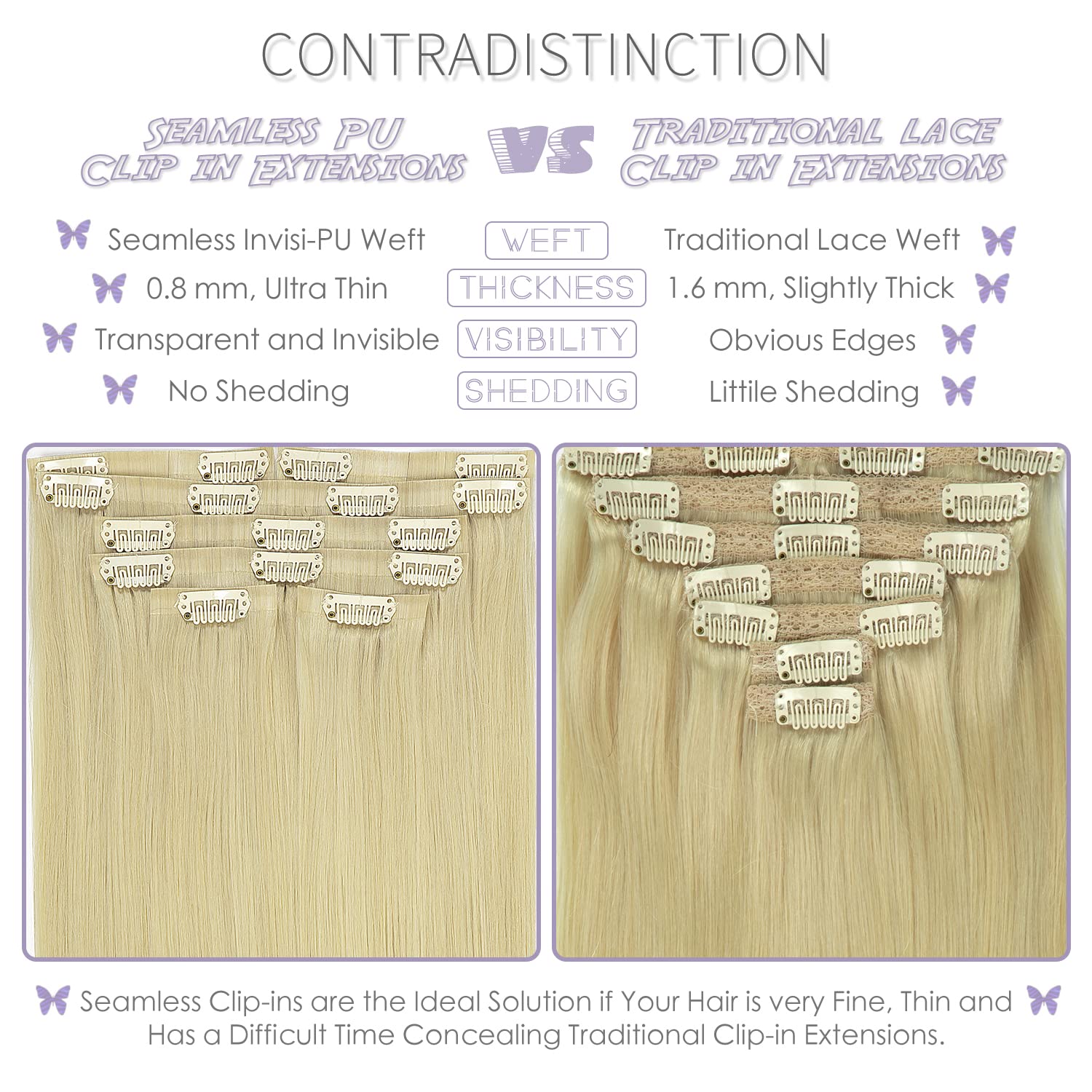 Lacer Hair 22 Inch Glam Seamless Hair Extensions Clip in Human Hair with Invisible Thin PU Skin Weft Remy Natural Hair Extension