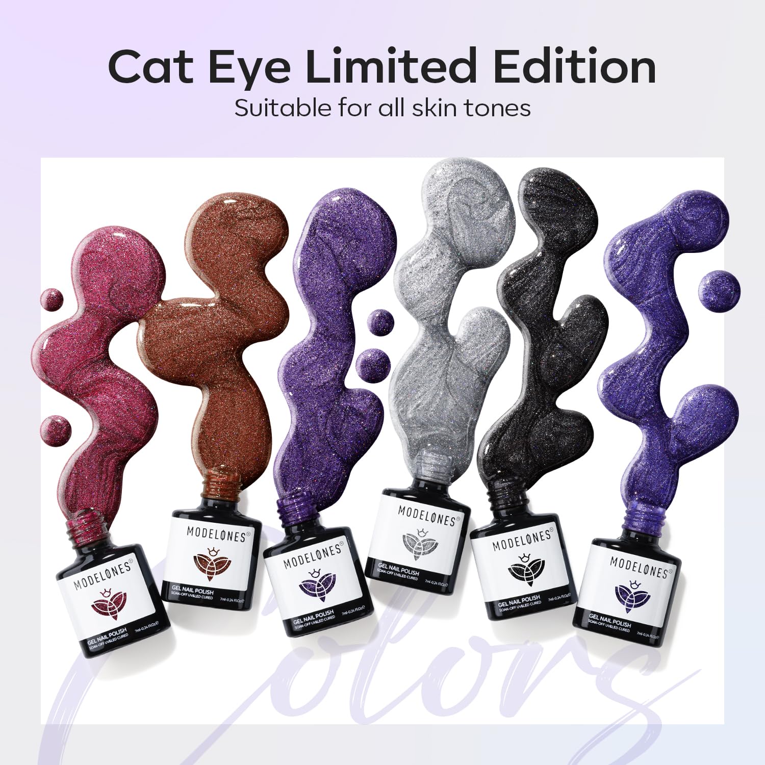 Modelones Cat Eye Gel Nail Polish Set, 6 Colors Holographic 9D Cat Eye Glitter Gel Polish Black Red Purple Blue Silver Brown Nai