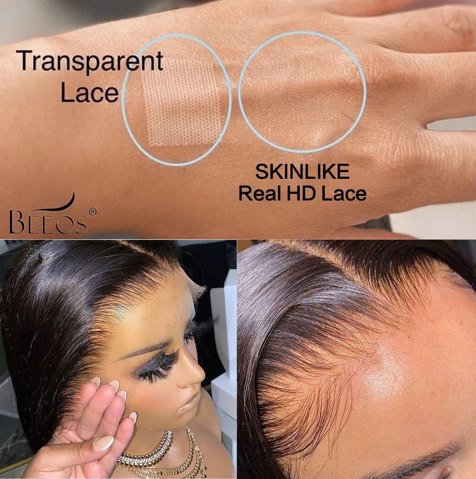 Beeos 13X4 Full Frontal Skinlike Real Hd Lace Wig Pre-Plucked, 0.10Mm Ultra-Thin Hd Lace Vivid Clean Hairline Bleached Small Kno