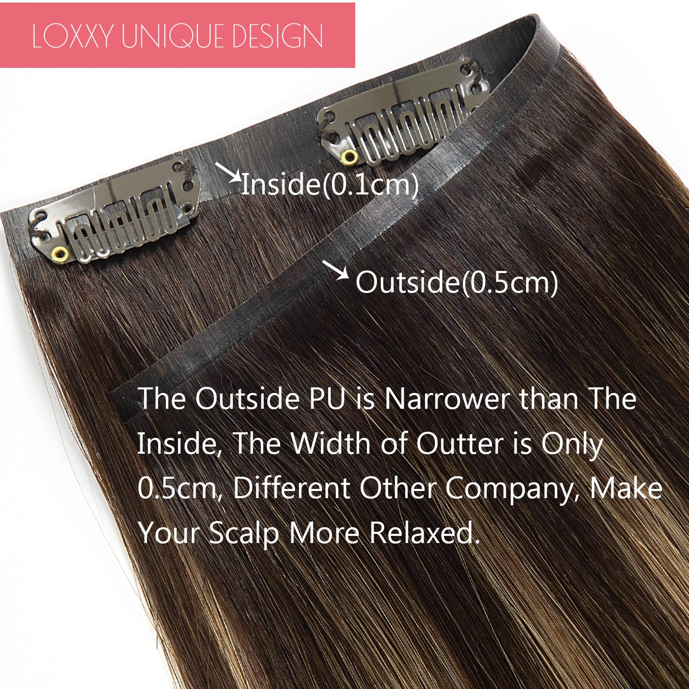 Loxxy Ultra Seamless Hair Extensions Clip In Pu Weft Thick Remy Human Hair Clip In Extensions Rooted Dark Brown To Chestnut Brow