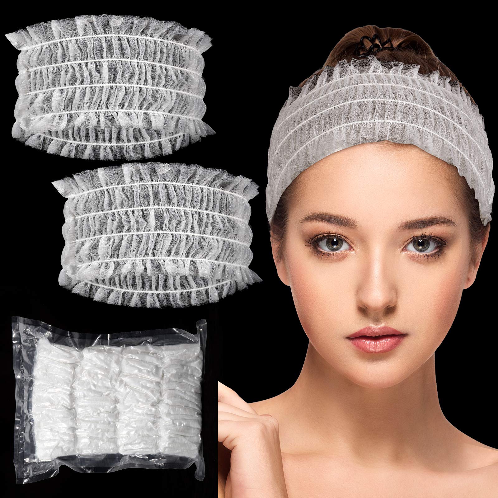 Chuangdi 200 Pcs Disposable Spa Headbands Soft Non-woven Facial Hair Band Elastic Facial Head Wraps Cloth Stretch Skin Care Make