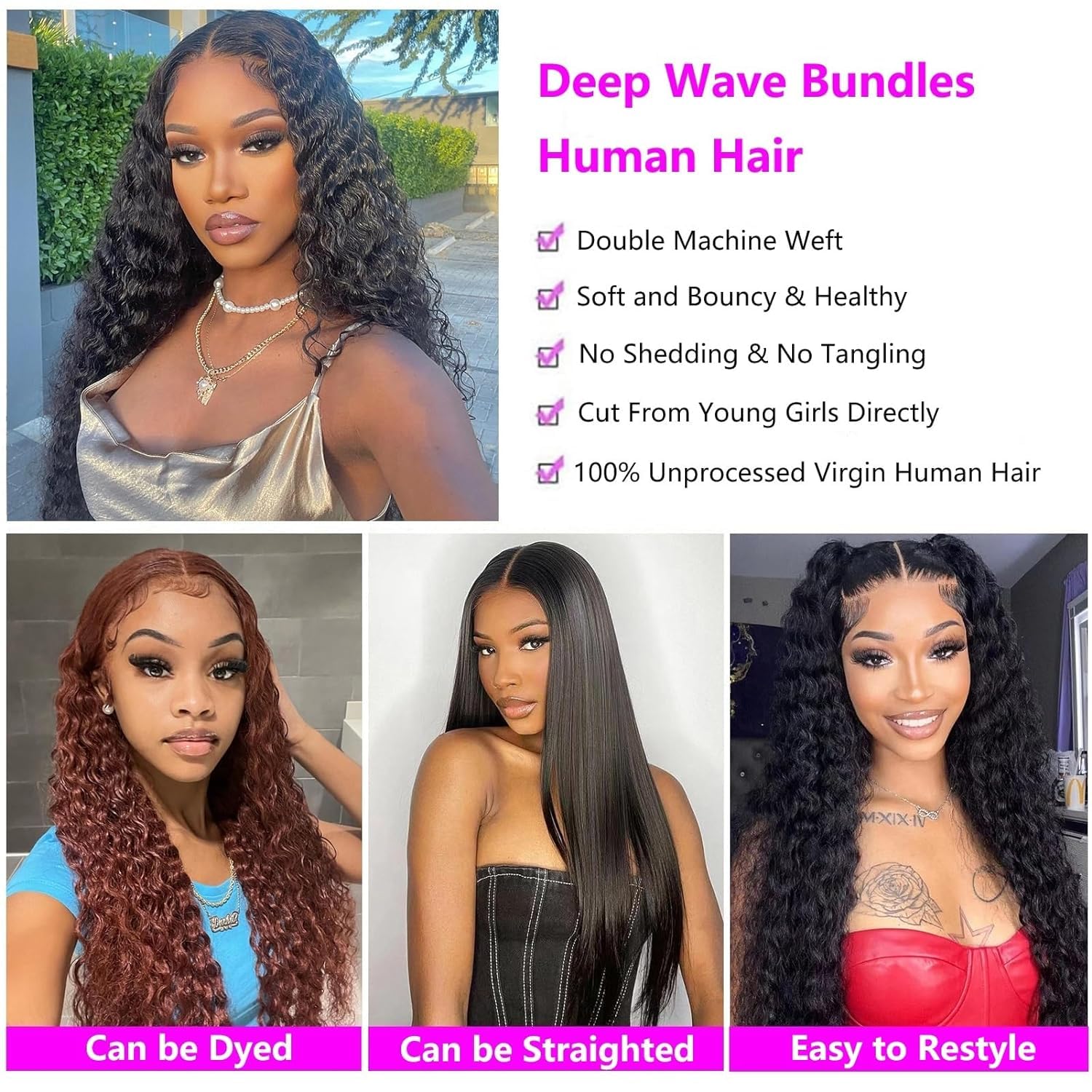 12A Deep Wave Bundles Human Hair 16 18 20 22Inch Brazilian Deep Wave Curly 4 Bundles Human Hair Bundles 100% Unprocessed Virgin