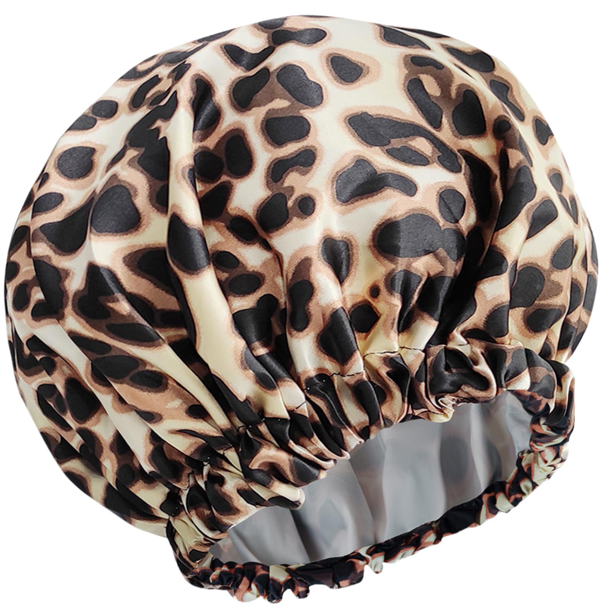 Reusable Shower Cap For Women, Large Waterproof Shower Bonnet Washable Elastic Band Bath Hair Hat For Long Hair, Braids(Leopard)