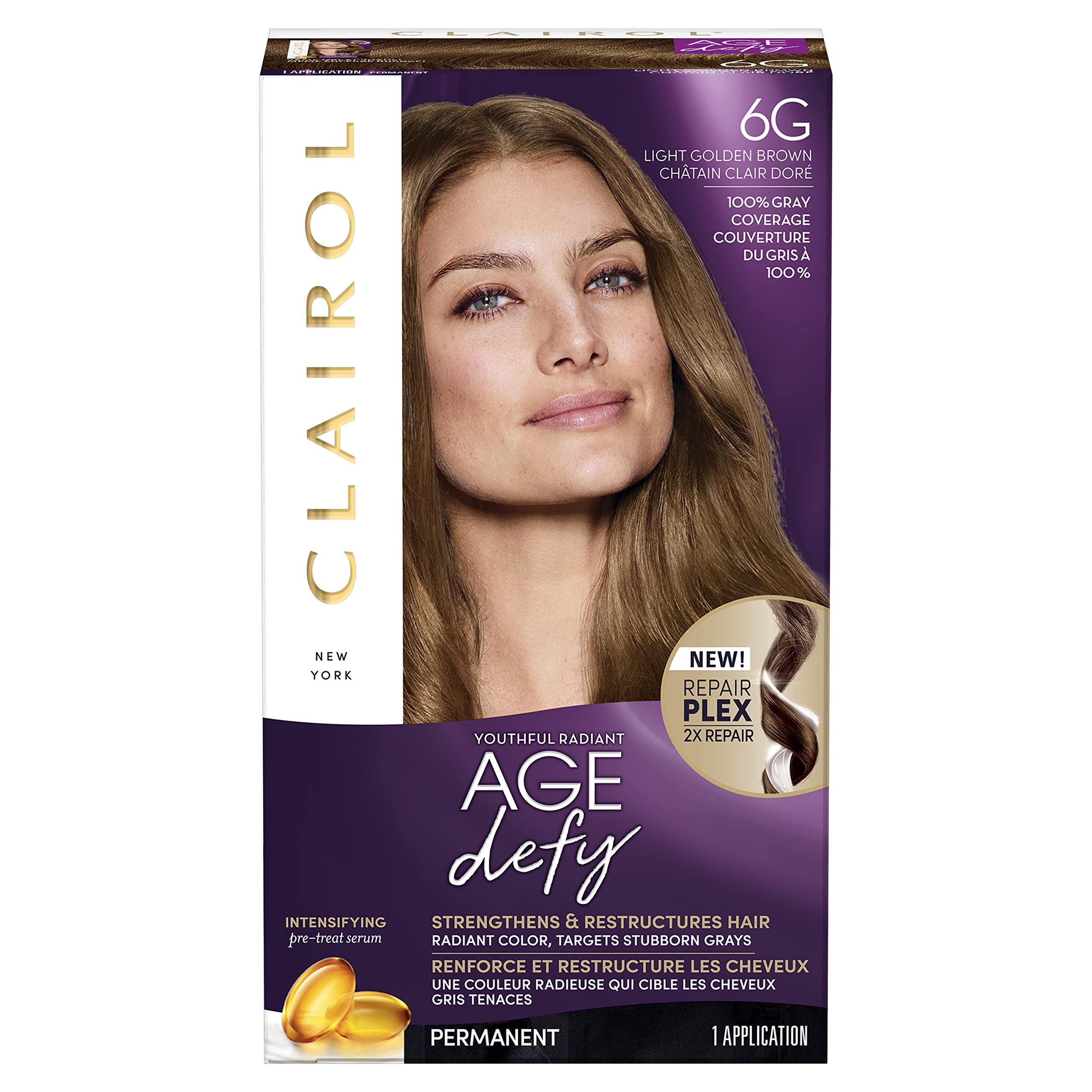 Clairol Age Defy Permanent Hair Dye, 6G Light Golden Brown Hair Color, 1 Count