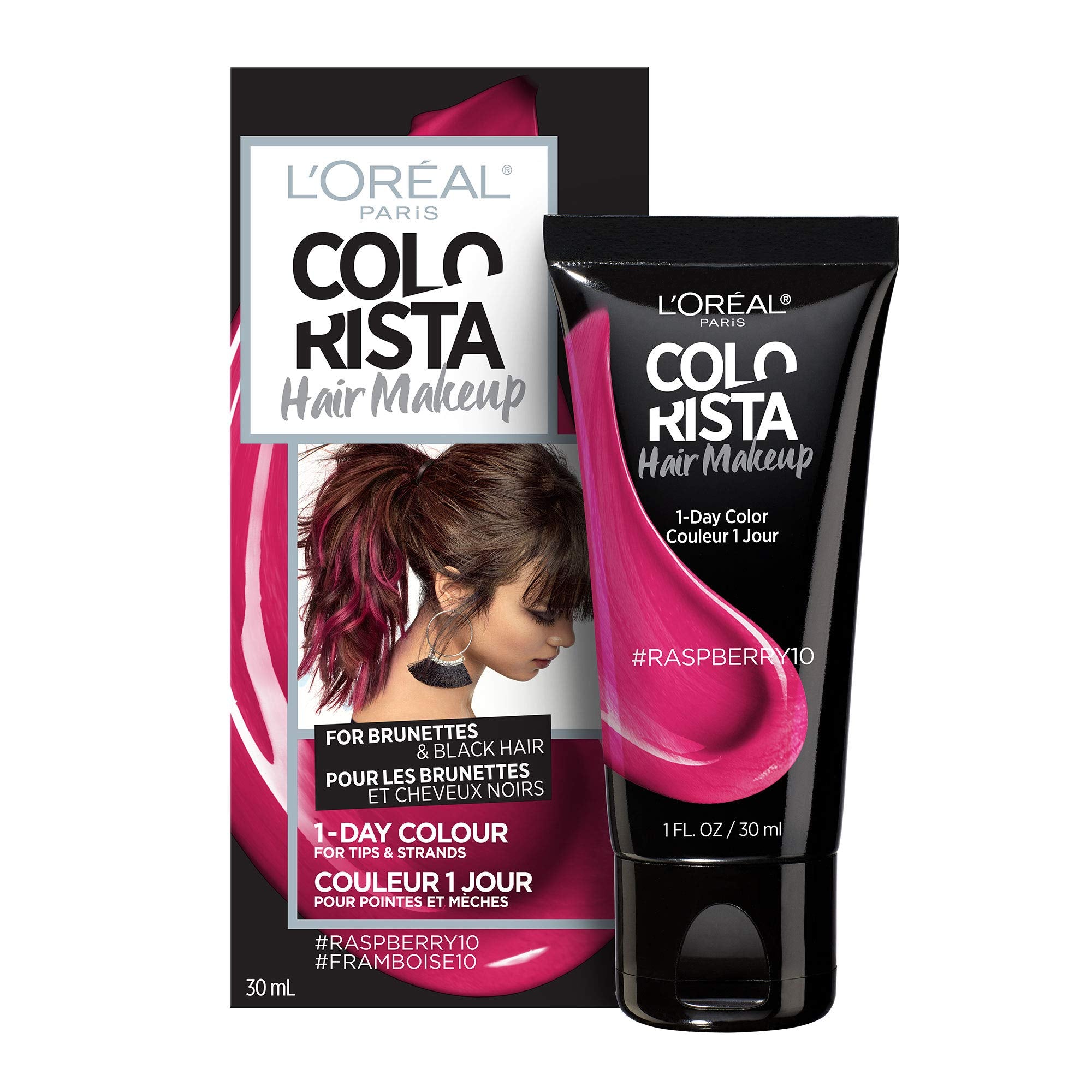 L'Oreal Paris Hair Makeup Temporary 1-Day Hair Color for Brunettes, Raspberry 10, 1 Fl Oz
