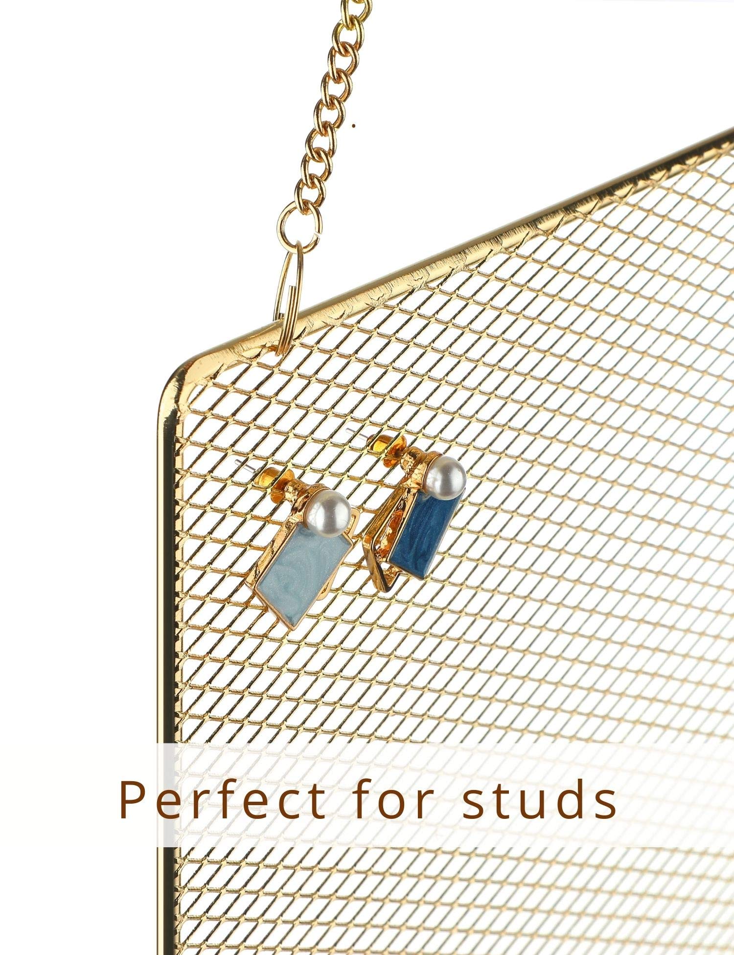 Heesch 2 Pack Earring Holder Wall Mounted Hanging Jewelry Organizer Display Decorative Metal Diamond Shape with Hooks for Neckla