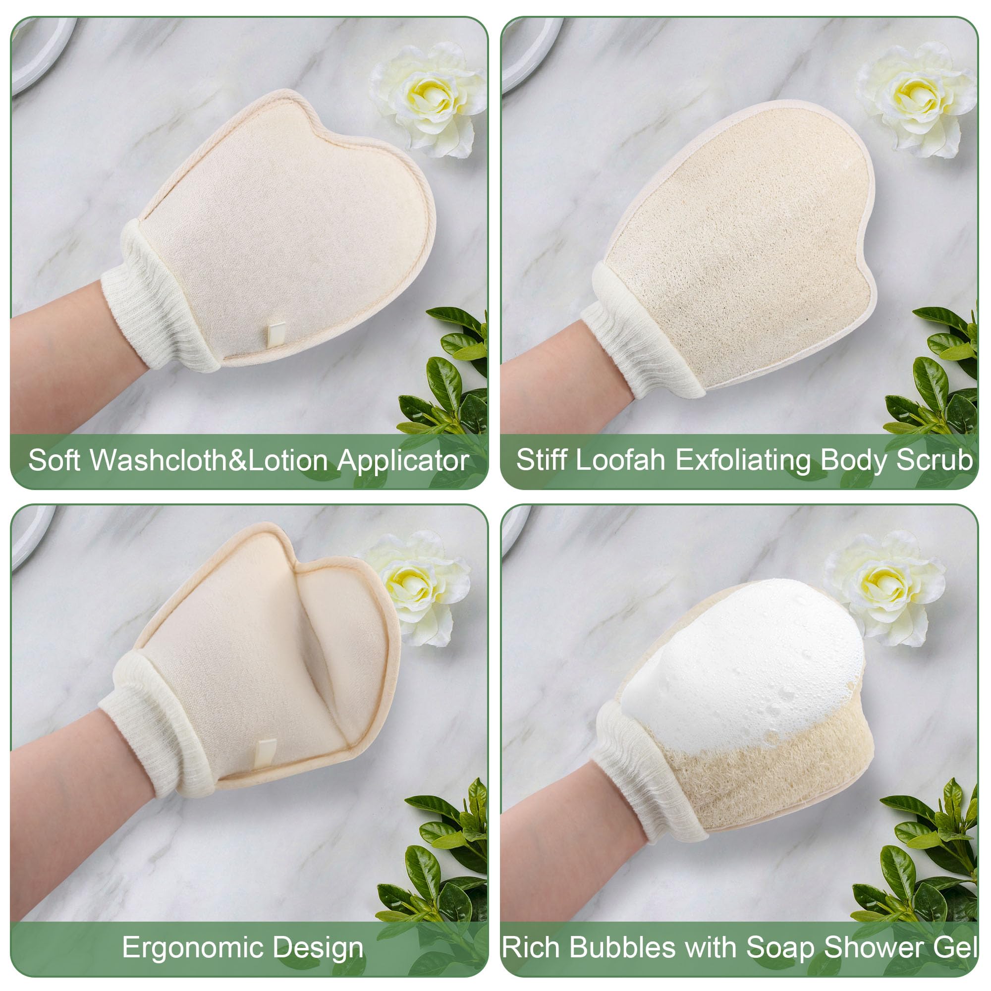 Owiizi Natural Stiff Loofah Back Scrubbers For Shower,Glove Pad Exfoliating Body Scrubber Shower Loofah Sponge Back Loofa For Sh
