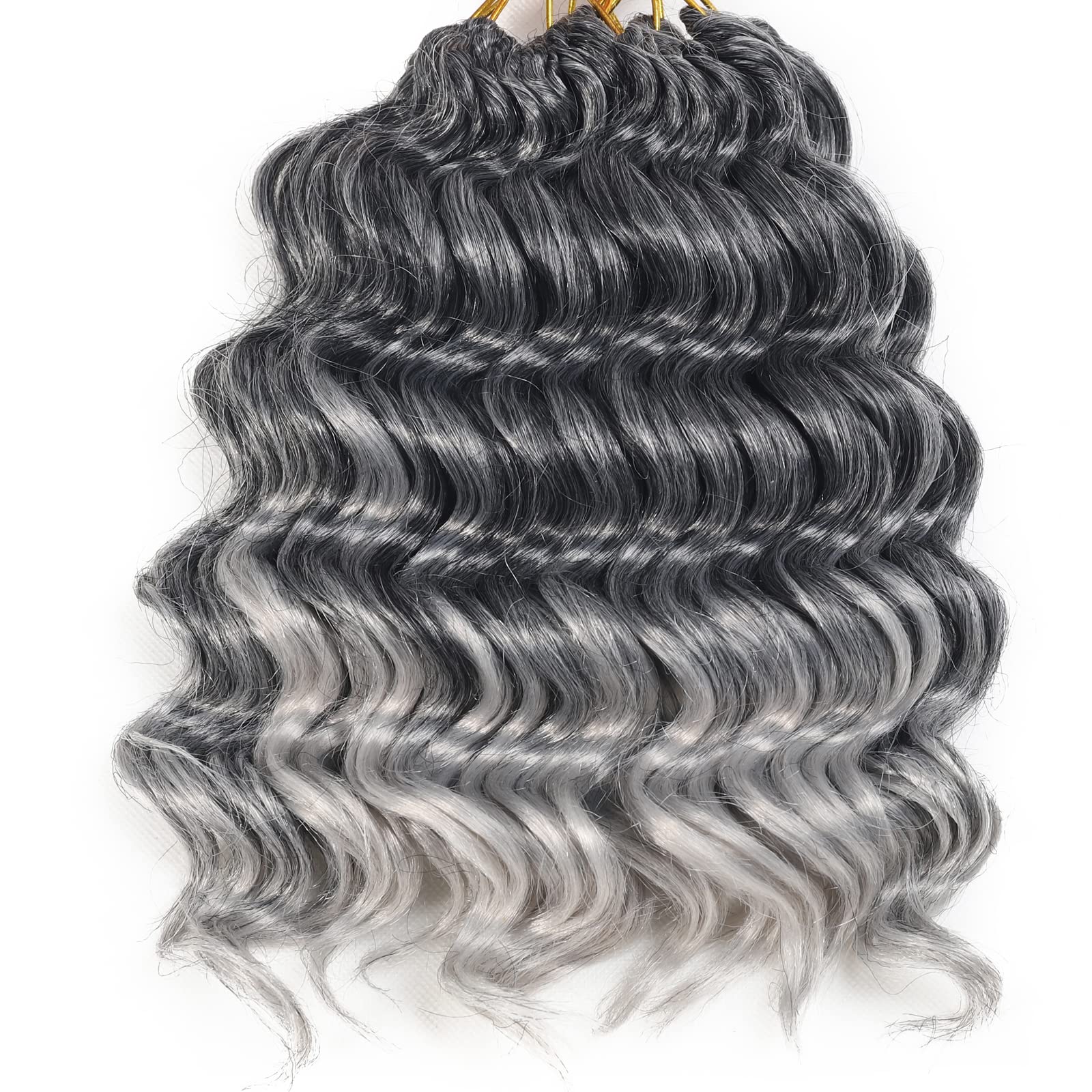 Ocean Wave Crochet Hair Pre Looped 9 Inch Grey Ombre Curly Braiding Ocean Wave Hair 7 Packs Deep Wave Short Wavy Ocean Wave Croc