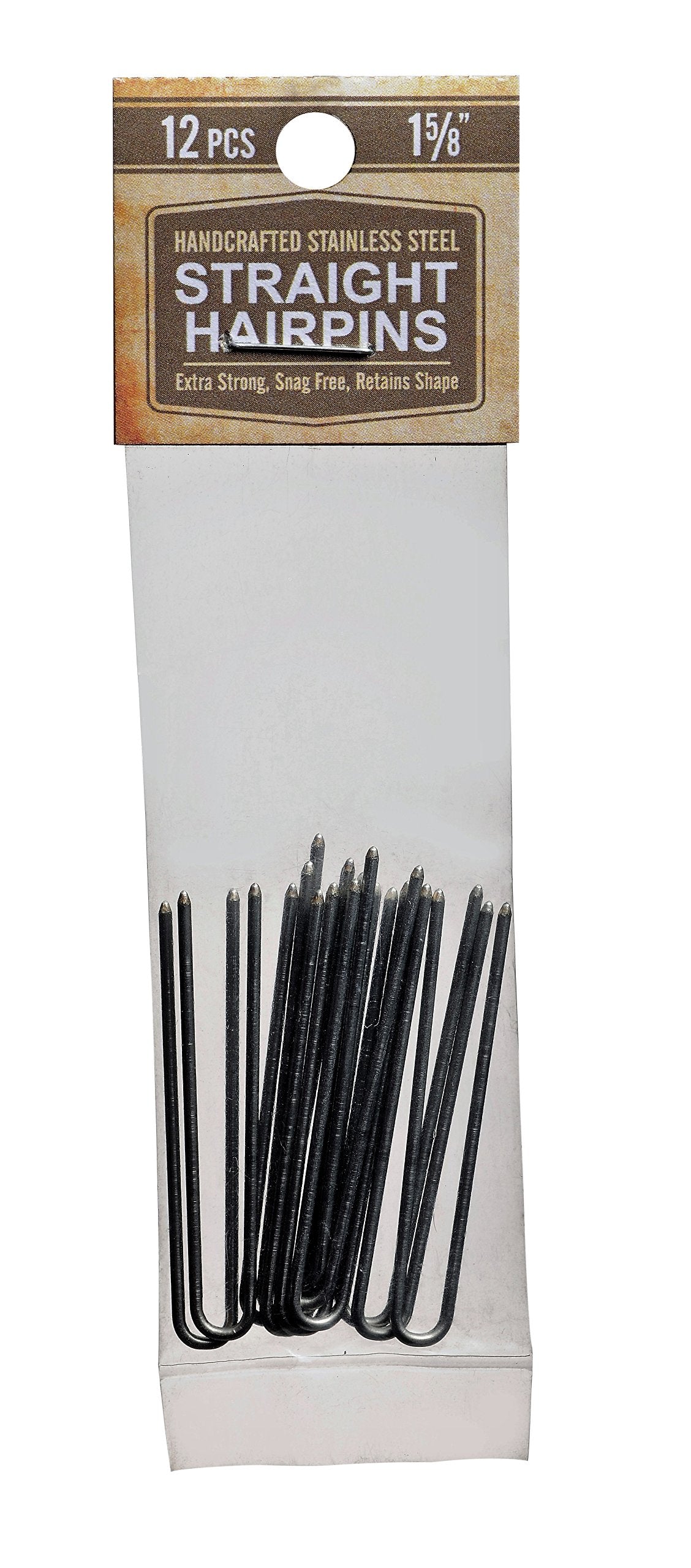 1 5/8 Inch Straight Stainless Steel Heavy Duty Snagless Hairpins Pack of 12 SILVER Handmade Hair Pin