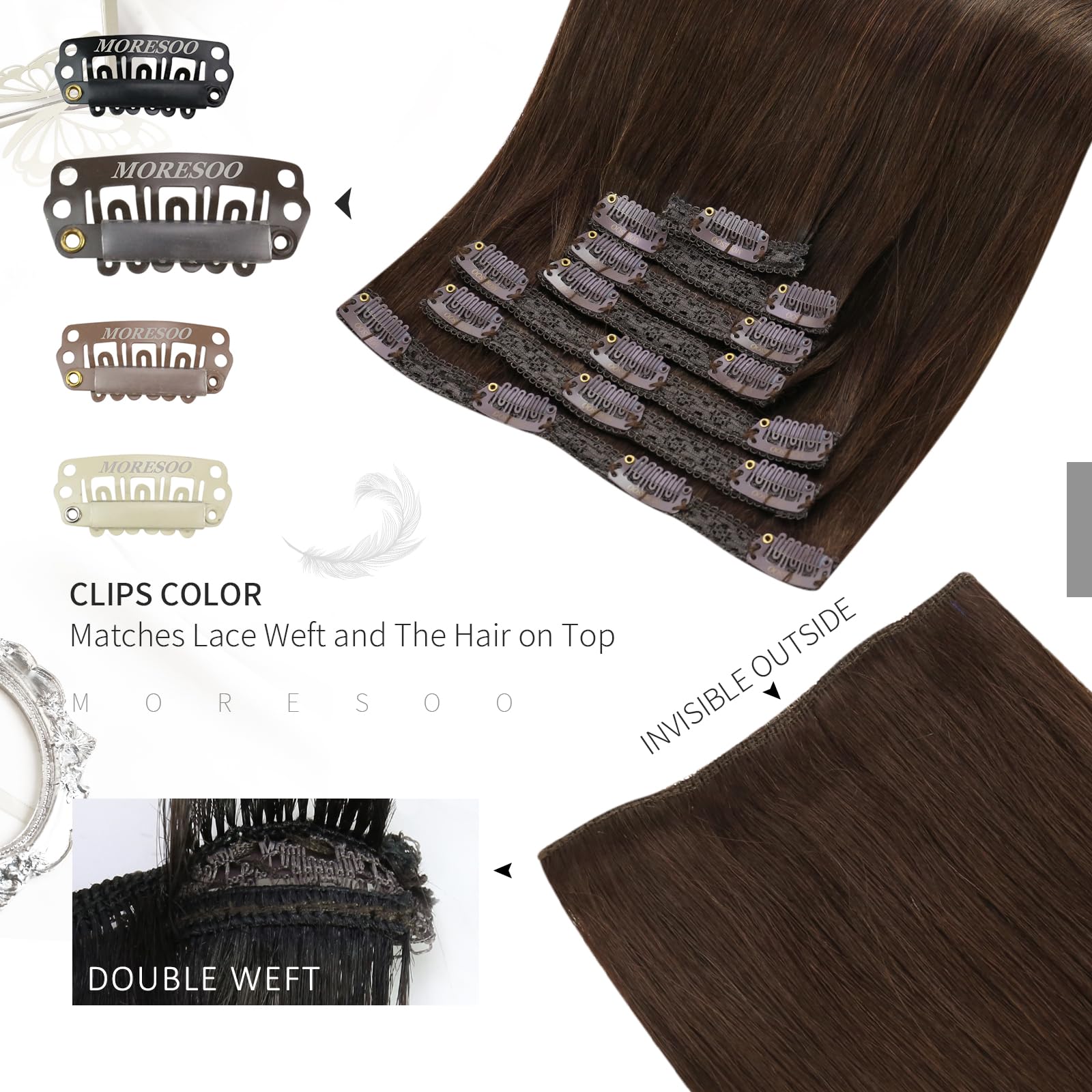 Moresoo Clip In Hair Extensions Dark Brown Real Hair Extensions Clip In Human Hair Brown Double Weft Clip In Human Hair Extensio