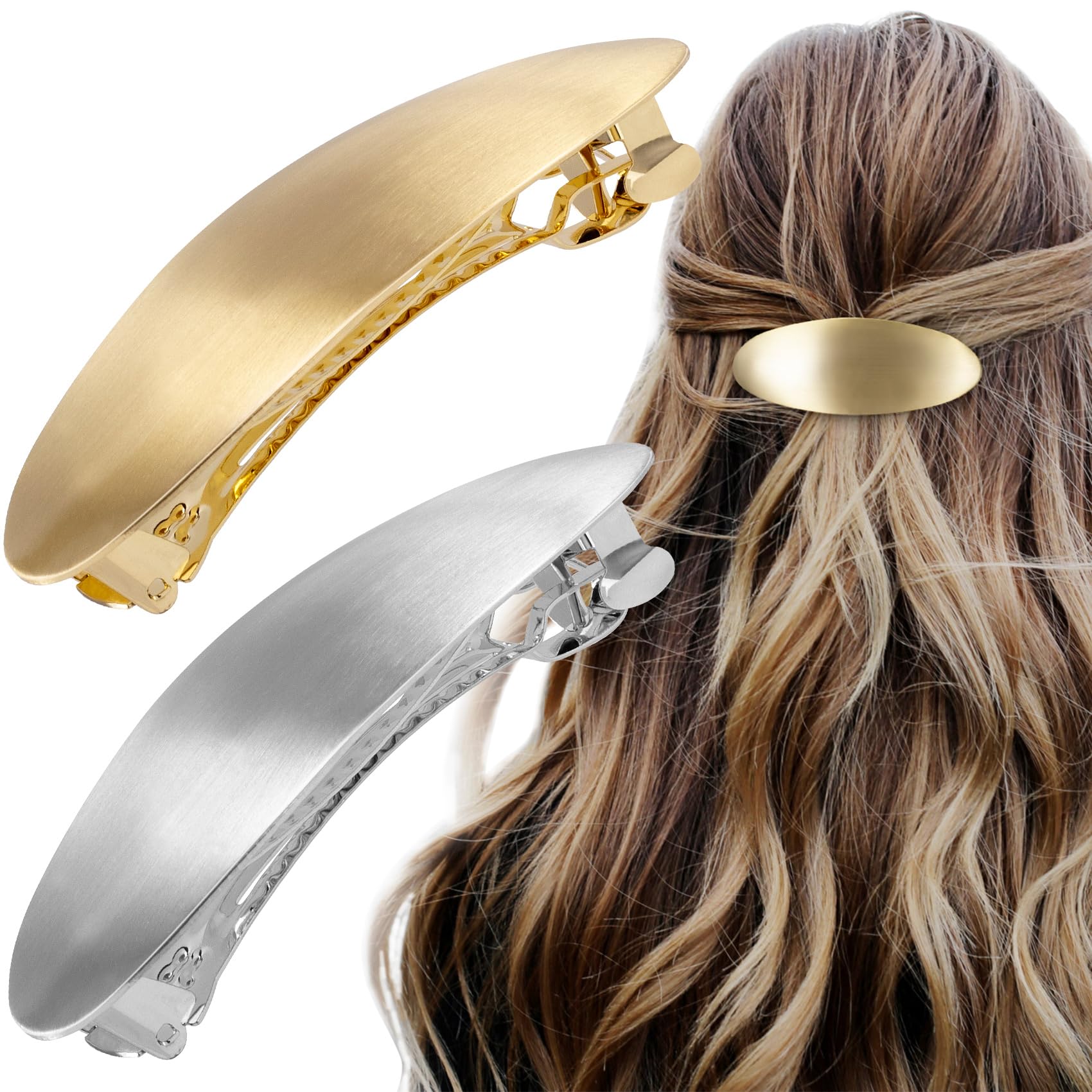 HINZIC 2pcs Oval Hair Barrette, Metal Large Hair Clip, Vintage French Wedding Prom Formal Hairpins Accessories for Women Thick T