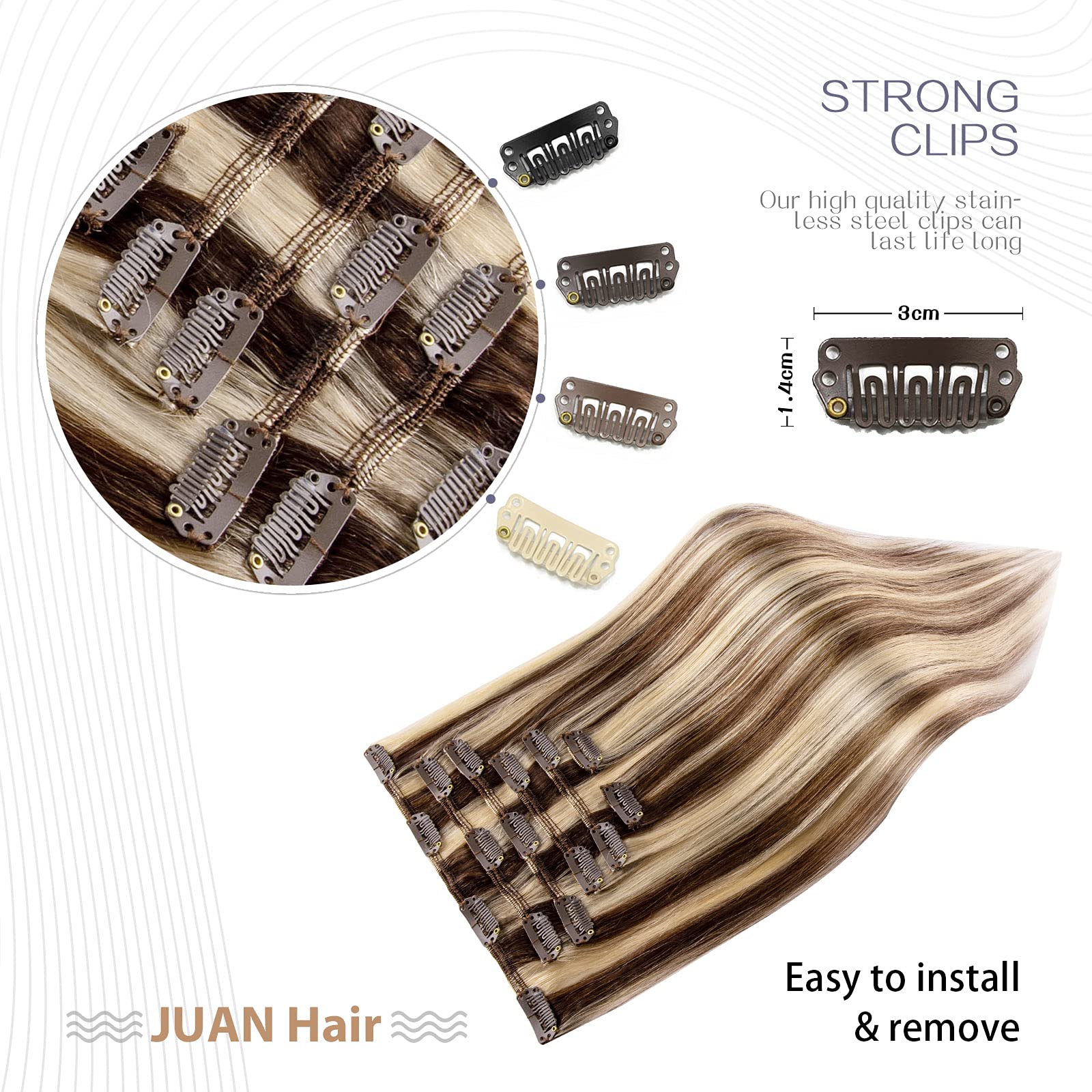 Aison Clip in Hair Extensions Real Human Hair 70G Medium Brown to Blonde 100% Remy Human Hair Soft Silky Straight 7pcs 16clips (