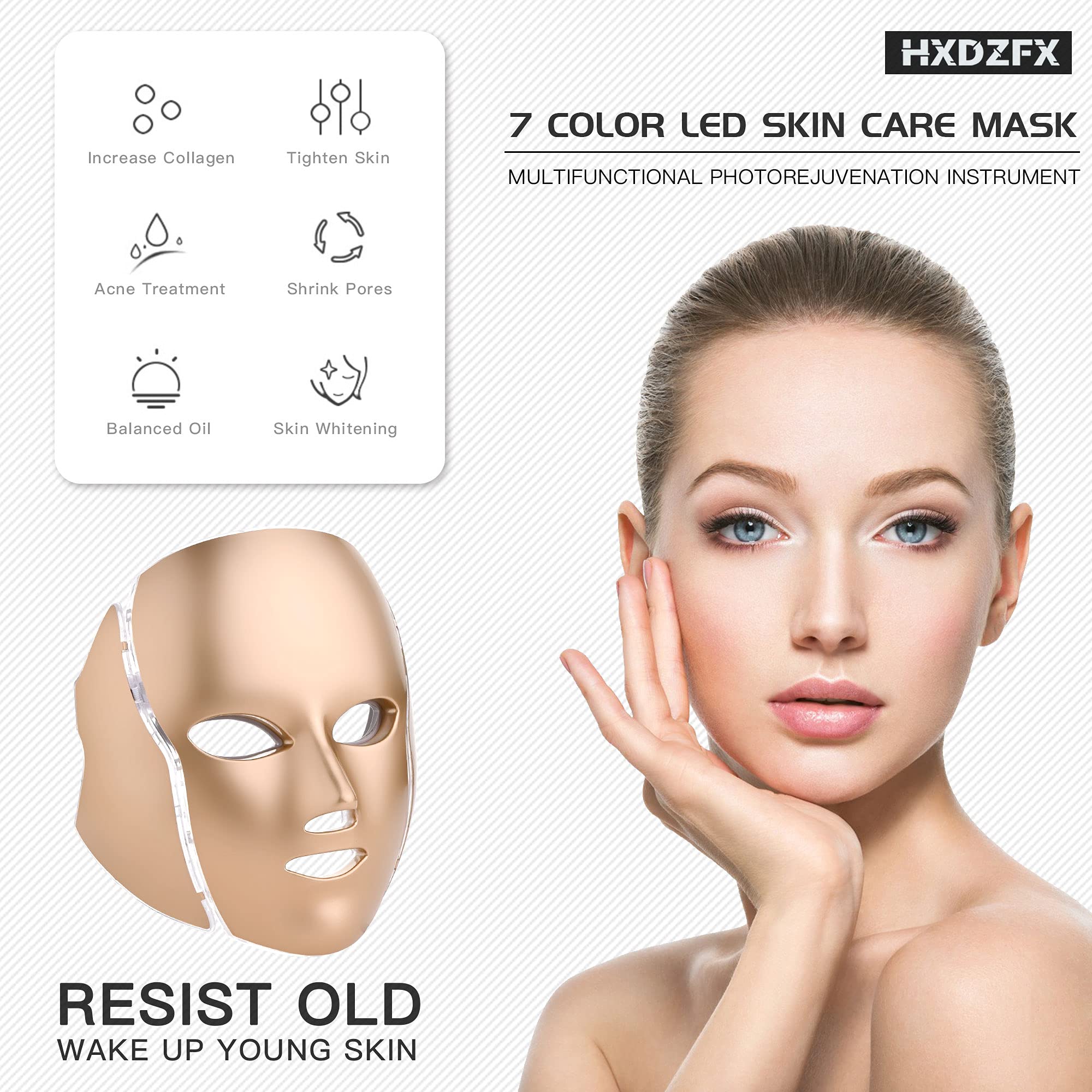 Hxdzfx Led Facial Light Therapy Mask(Hk207)