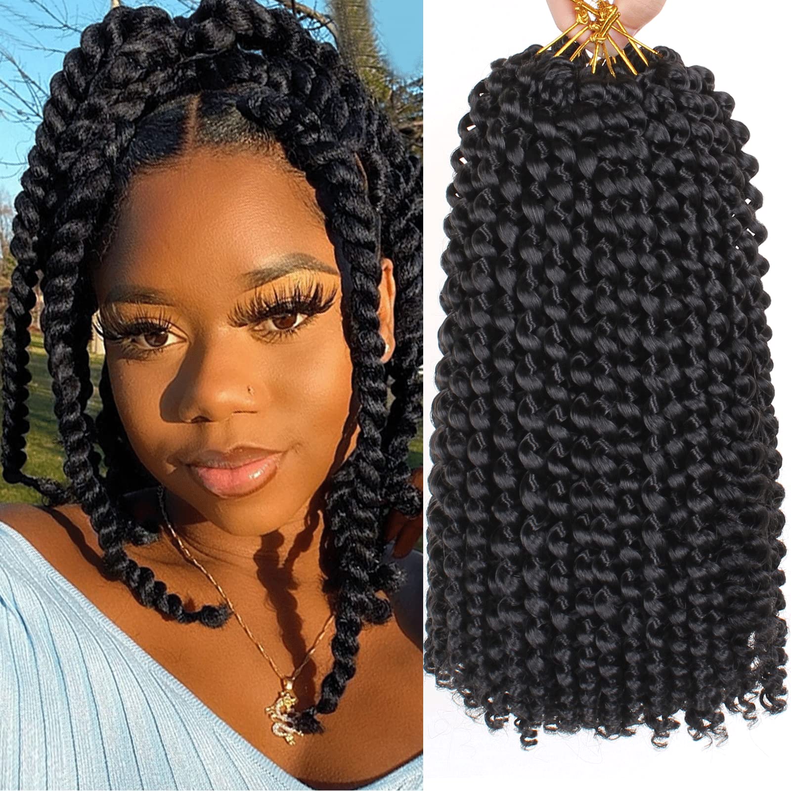 Leeven 12 Inch Water Wave Crochet Hair For Passion Twists 2 Packs Short Bob Passion Twist Hair For Butterfly Locs Natural Black