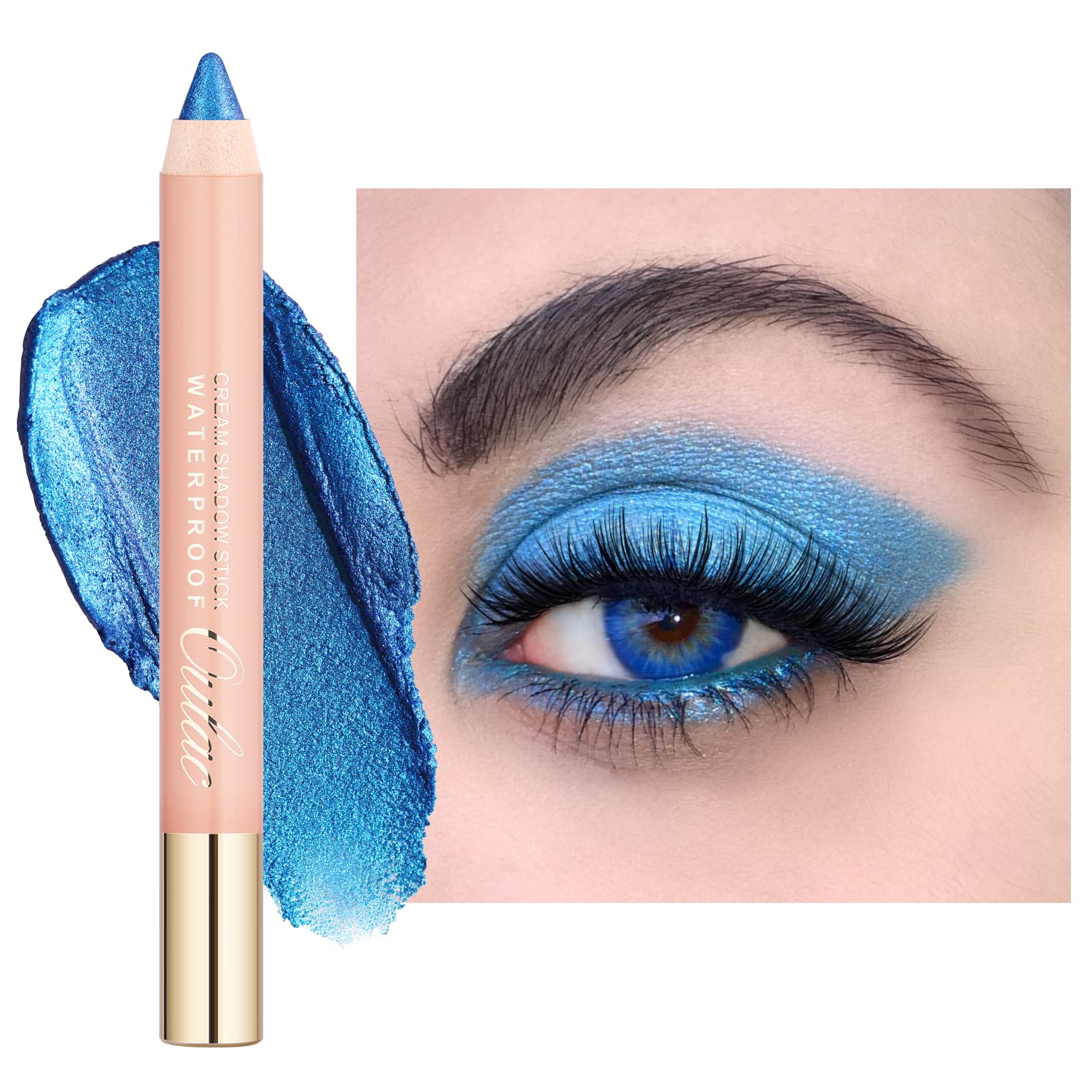 Oulac Shimmer Blue Eyeshadow Stick - Highly Pigmented Eye Shadow Pencil Waterproof & Long Lasting, Shimmering Glitter Finish, Bl