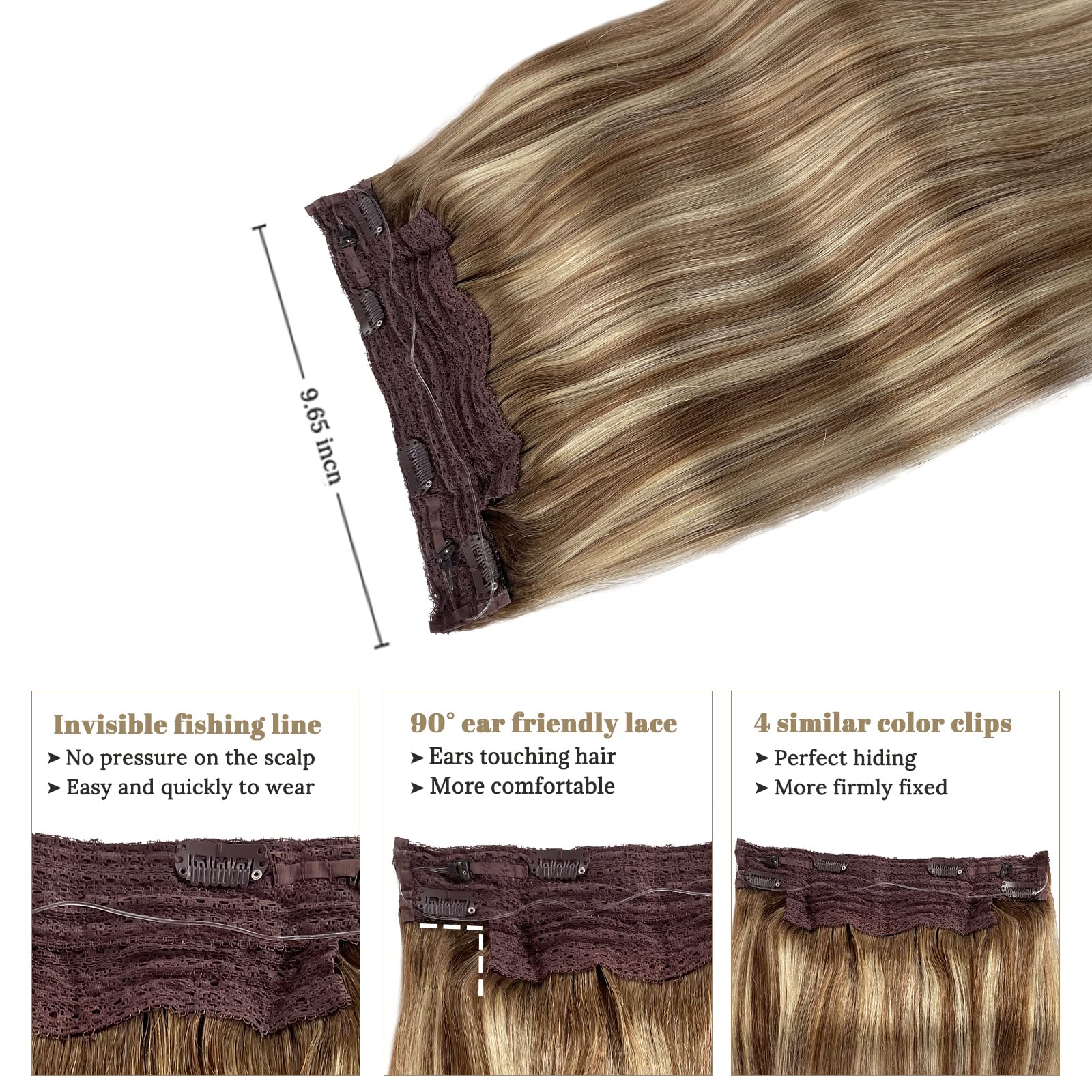 Ombre Halos Human Hair Extensions With Clip Ins One Piece Hair Extensions With Secret Wire Dark Brown Balayage Light Brown With
