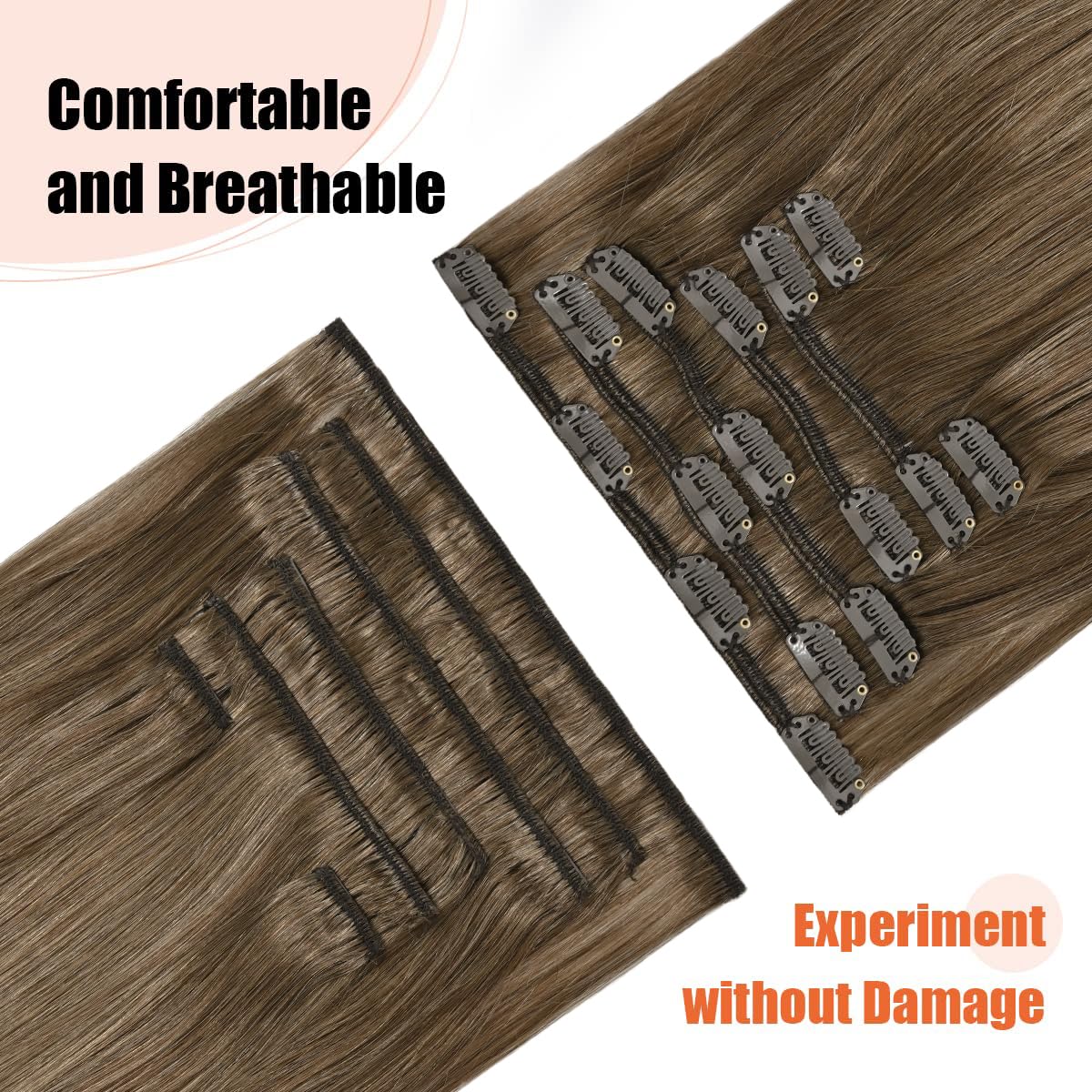 UGOTRAYS Ash Brown Clip in Hair Extensions Real Human Hair, 70G Remy Human Hair Clip in Extensions 15 Inches Soft Silky Straight
