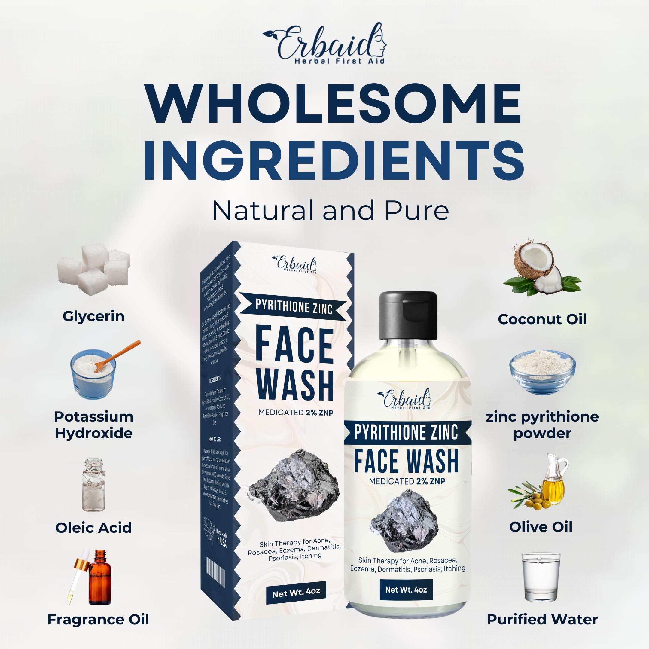 Pyrithione Zinc Face Wash | 2% Znp Zinc Soap Skin Therapy Body Cleanser For Acne, Rosacea, Eczema, Dermatitis, Psoriasis, Itchin