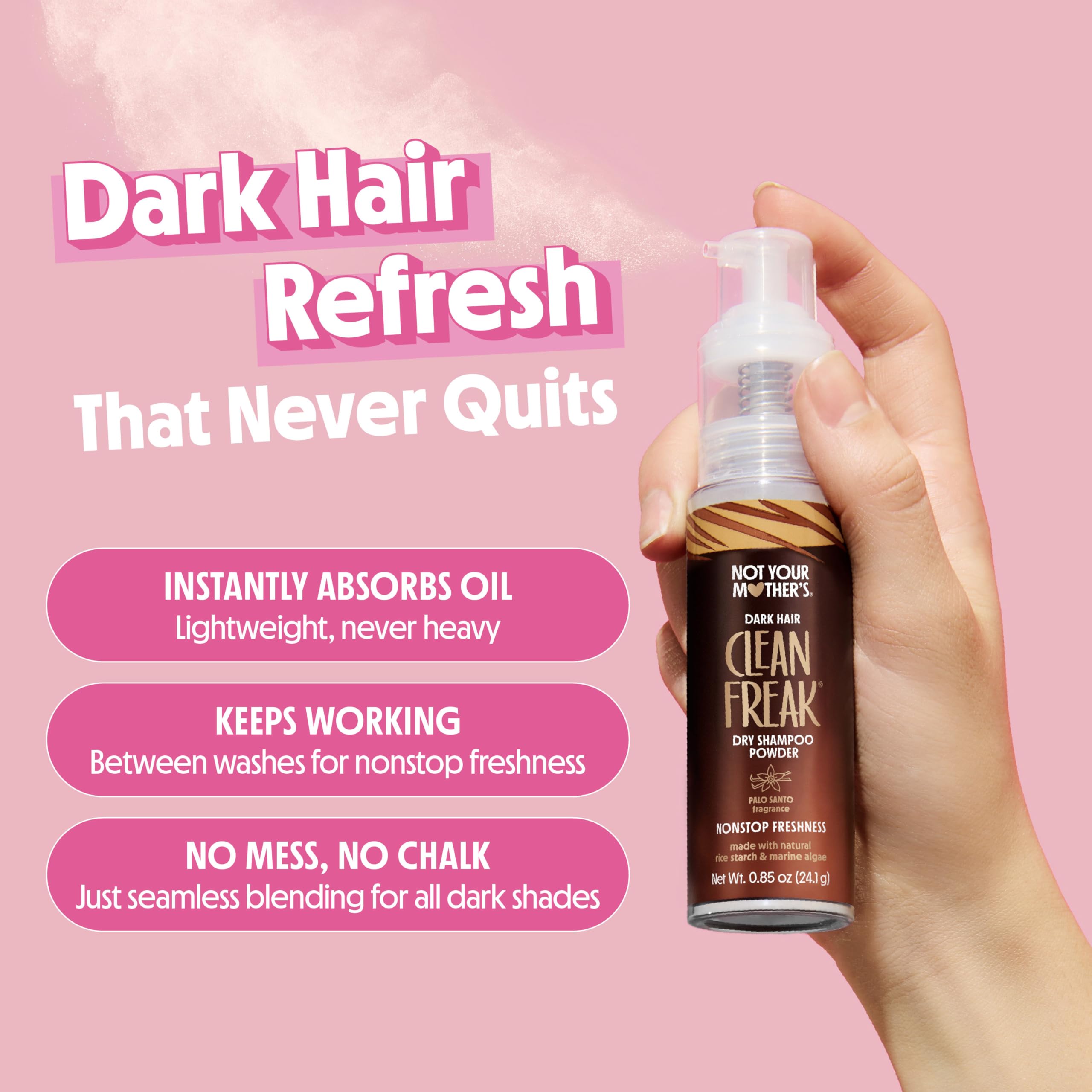 Not Your Mother's Clean Freak Dark Hair Dry Shampoo Powder (2-Pack) - .85 oz Each - Non-Aerosol Powder Absorbs Oil and Refreshes