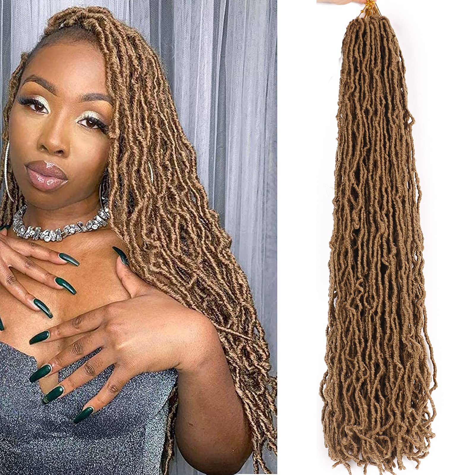 Blonde Faux Locs Crochet Braids Hair 7 Packs Goddess Locs Crochet Hair Curly Wavy Soft Locs Braiding Hair for Women Pre-looped S