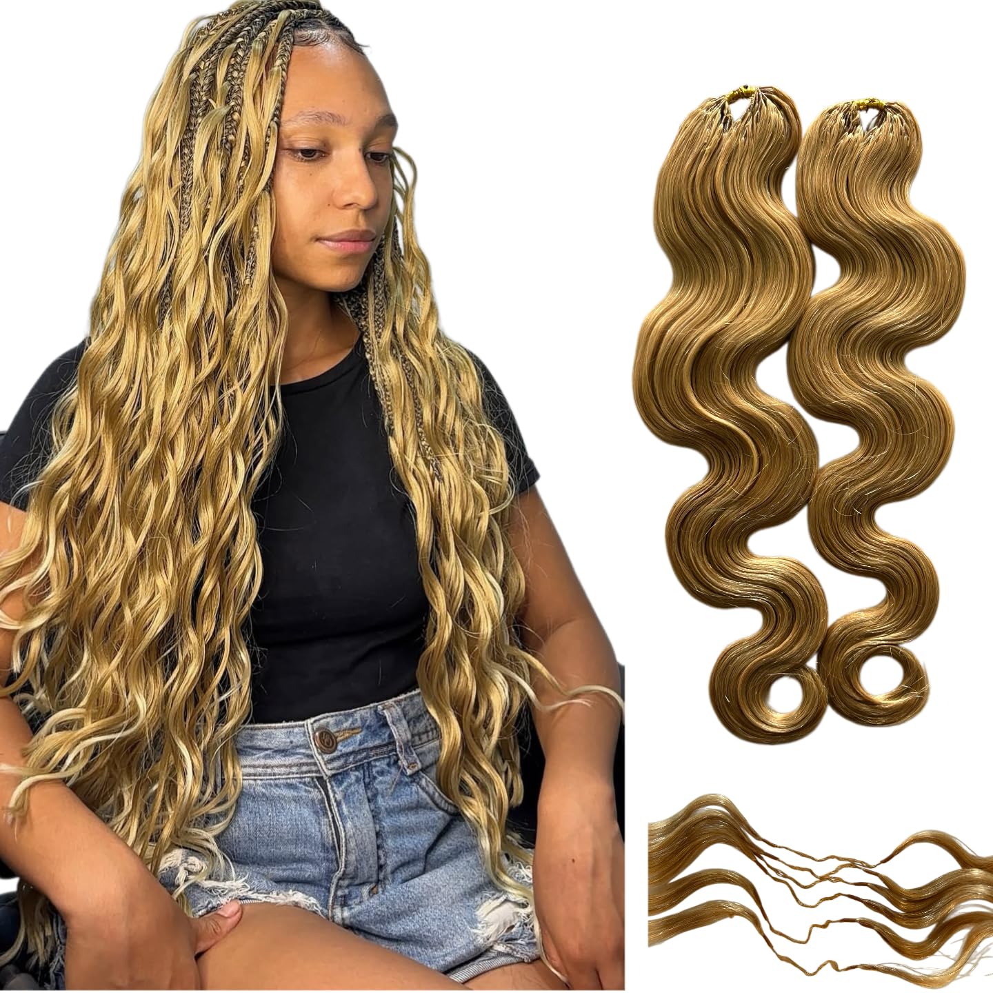 #27 Color GoGobraids 100% Human Hair Body Wave Knotless Pre-Separated Crochet Hair feather crochet human hair extensions for Wom