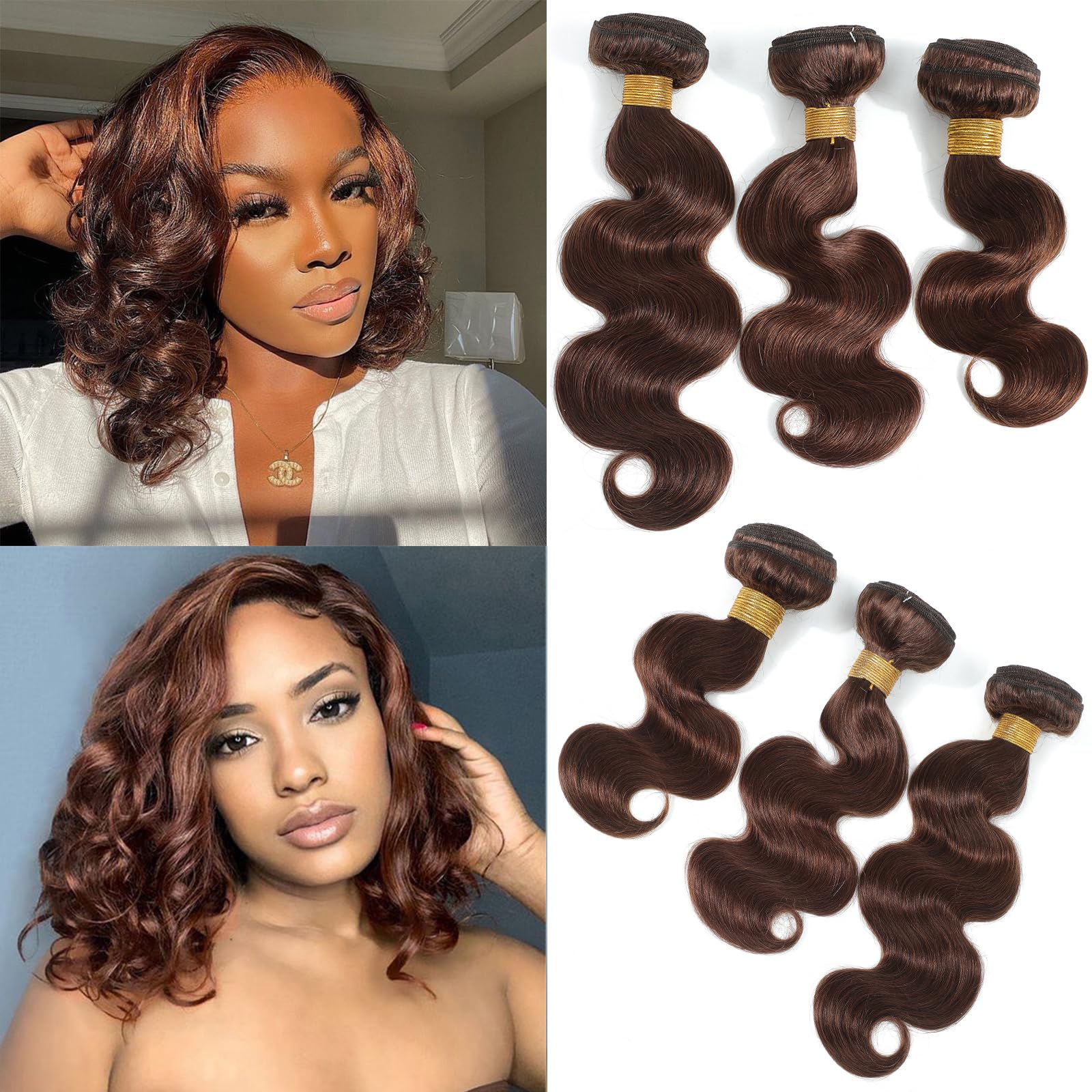 Kapelli 10A Human Hair Bundles Light Brown Brazilian Virgin Hair Body Wave (#4,12 14 16) Brazilian Human hair 100% Unprocessed V