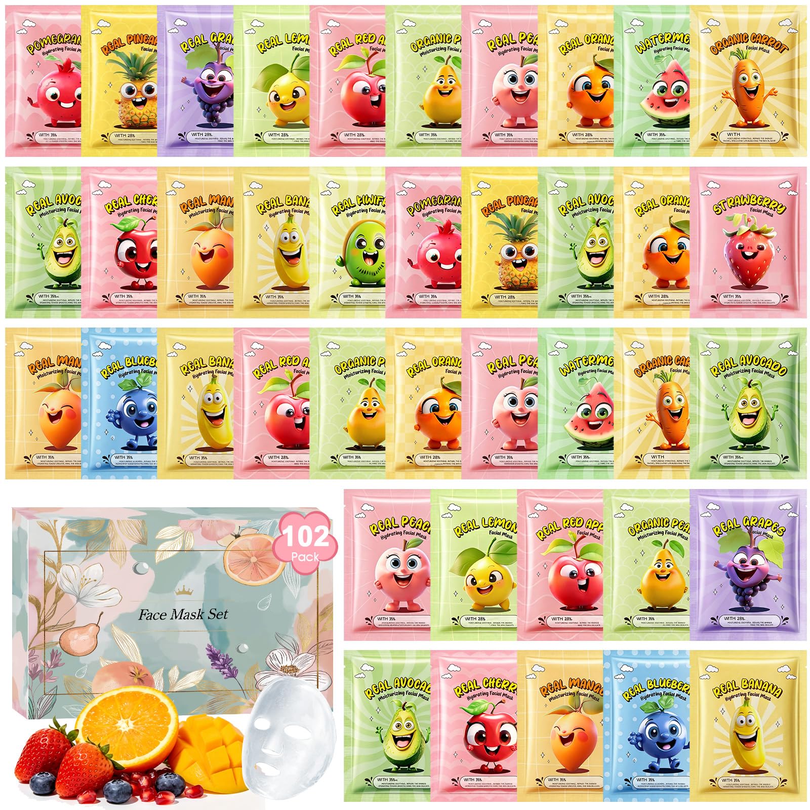 Aottom 102pcs Face Masks Bulk,Face Masks Skincare,Face Sheet Masks