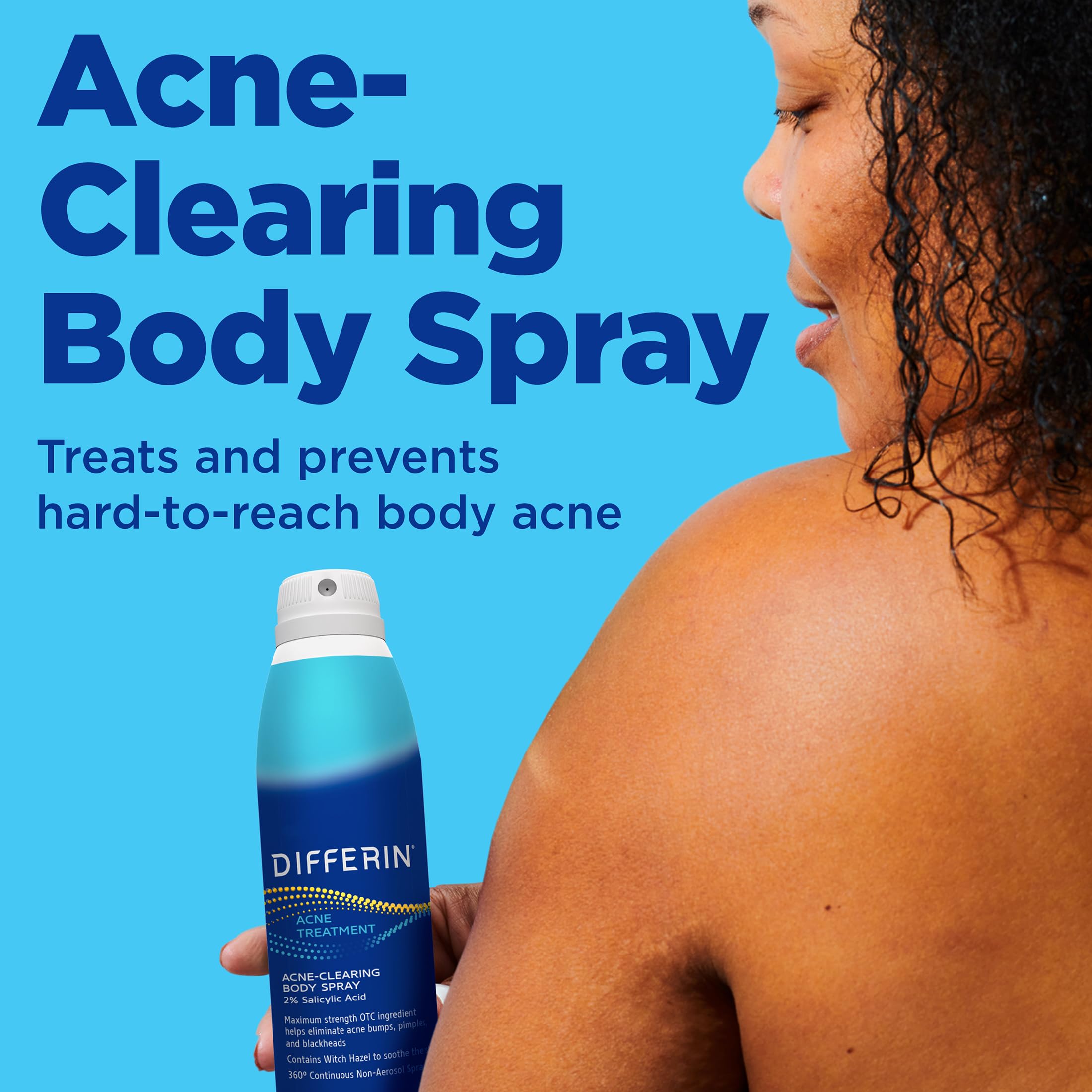 Differin Acne Body Spray, Acne Treatment with Salicylic Acid by the makers of Differin Gel, 360 Formula for Back Acne, Chest and