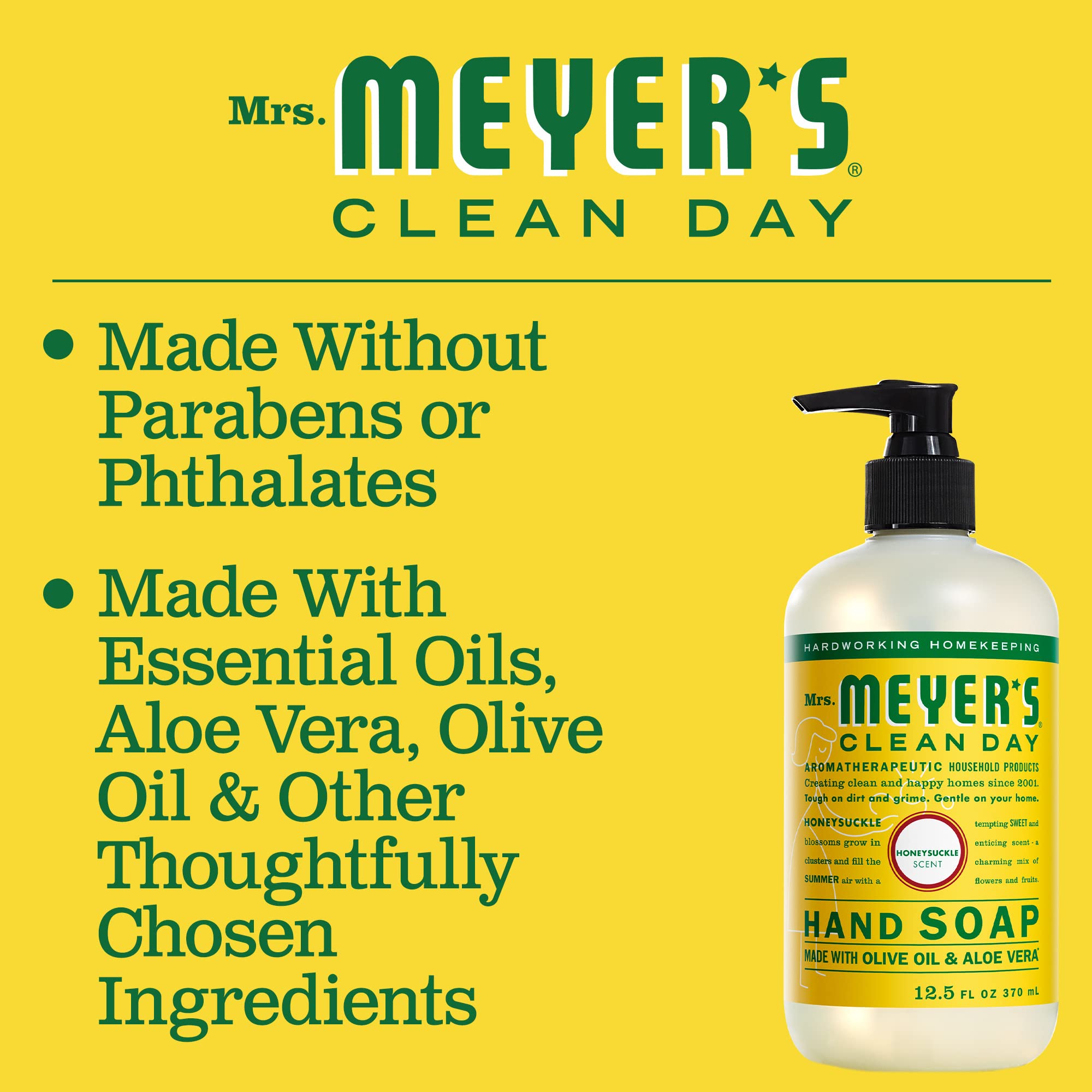 Mrs. Meyer 'S Clean Day Hand Soap, Made With Essential Oils, Biodegradable Formula, Honeysuckle, 12.5 Fl. Oz - Pack Of 3