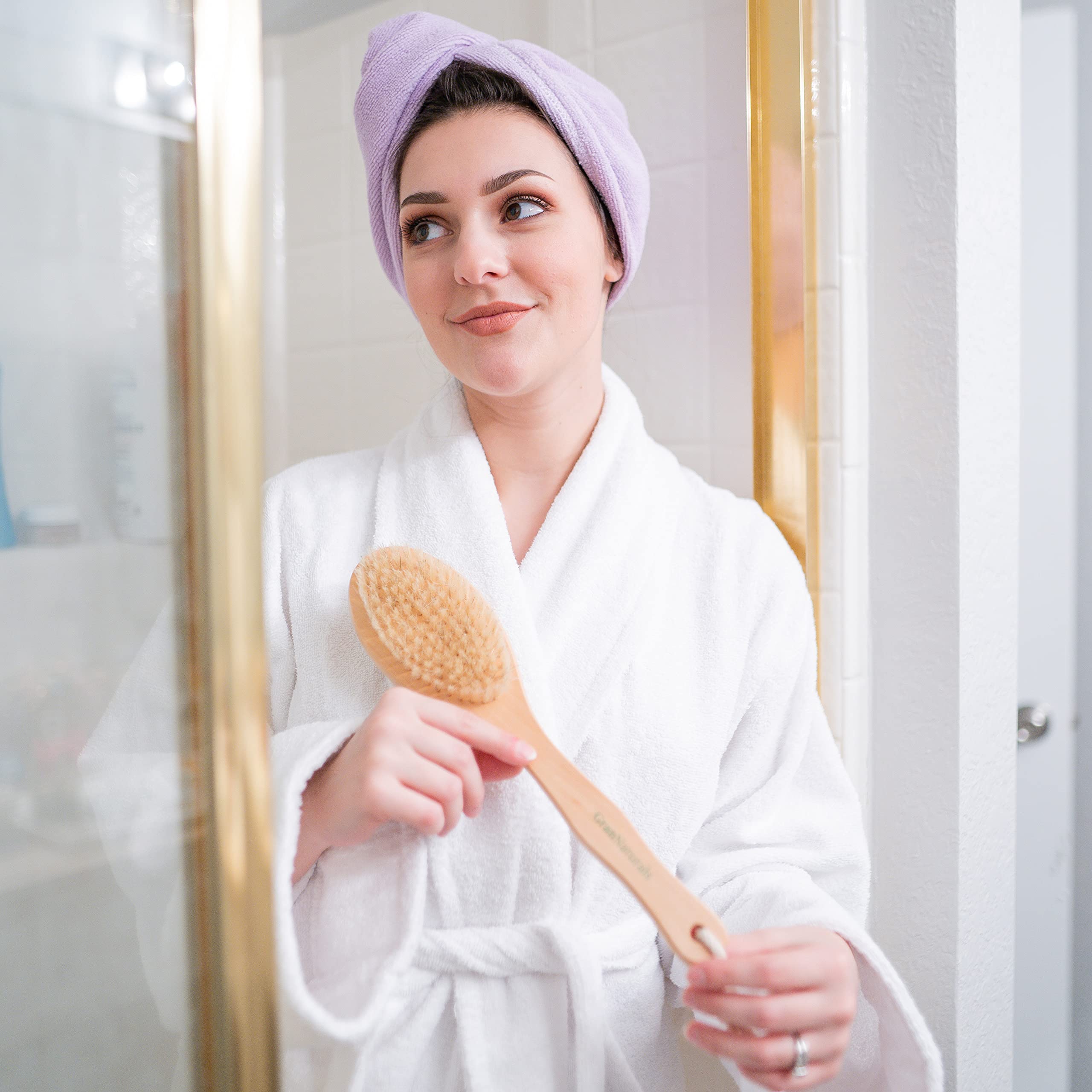 GranNaturals Dry Brushing Body Brush for Lymphatic Drainage + Cellulite Scrubber- Natural Bristle Skin Exfoliator for Body, Back
