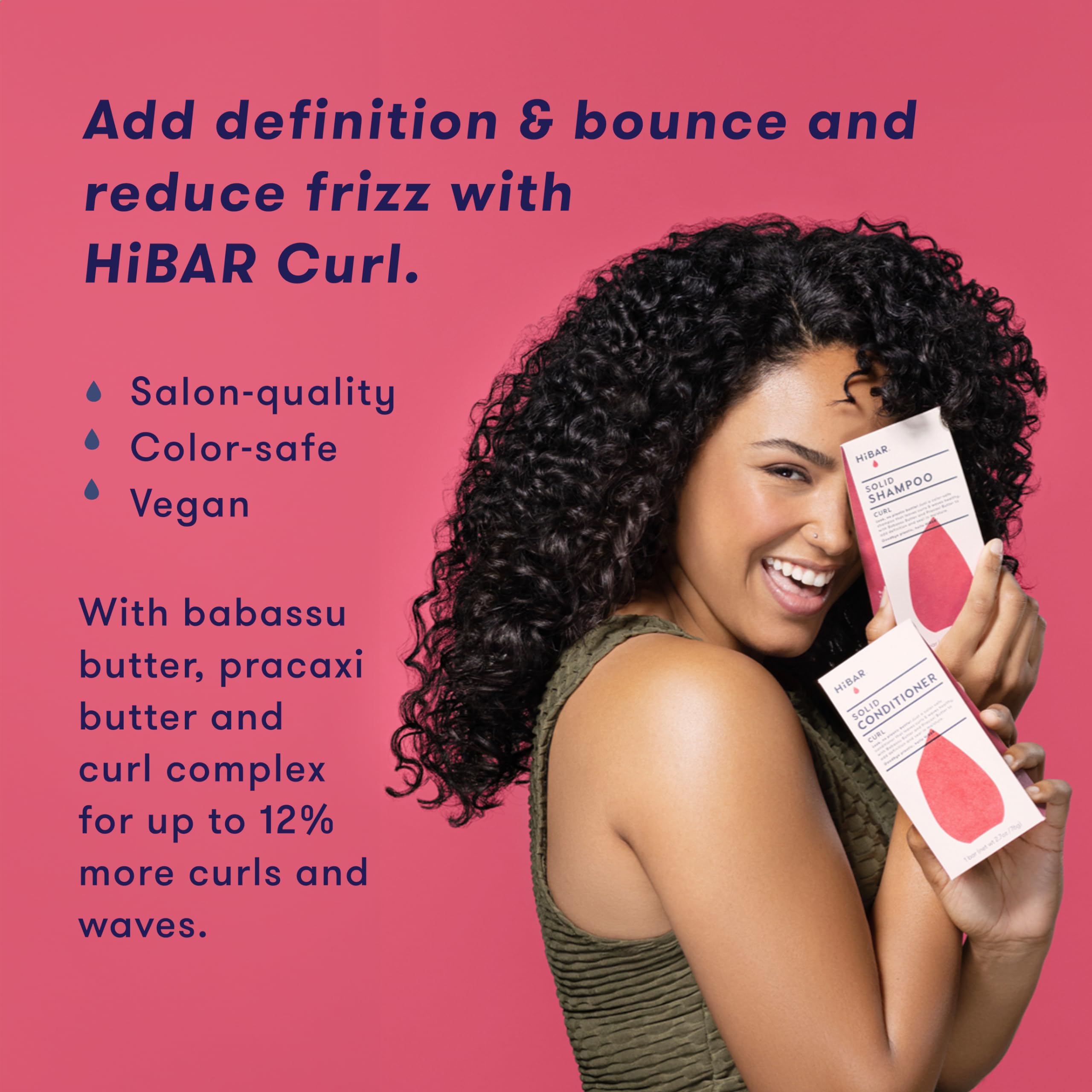 HiBAR - Curl Shampoo & Conditioner Set - For Curly Hair - Define, Cleanse & Nourish - Babassu, Pracaxi Butter & Curl Complex - P