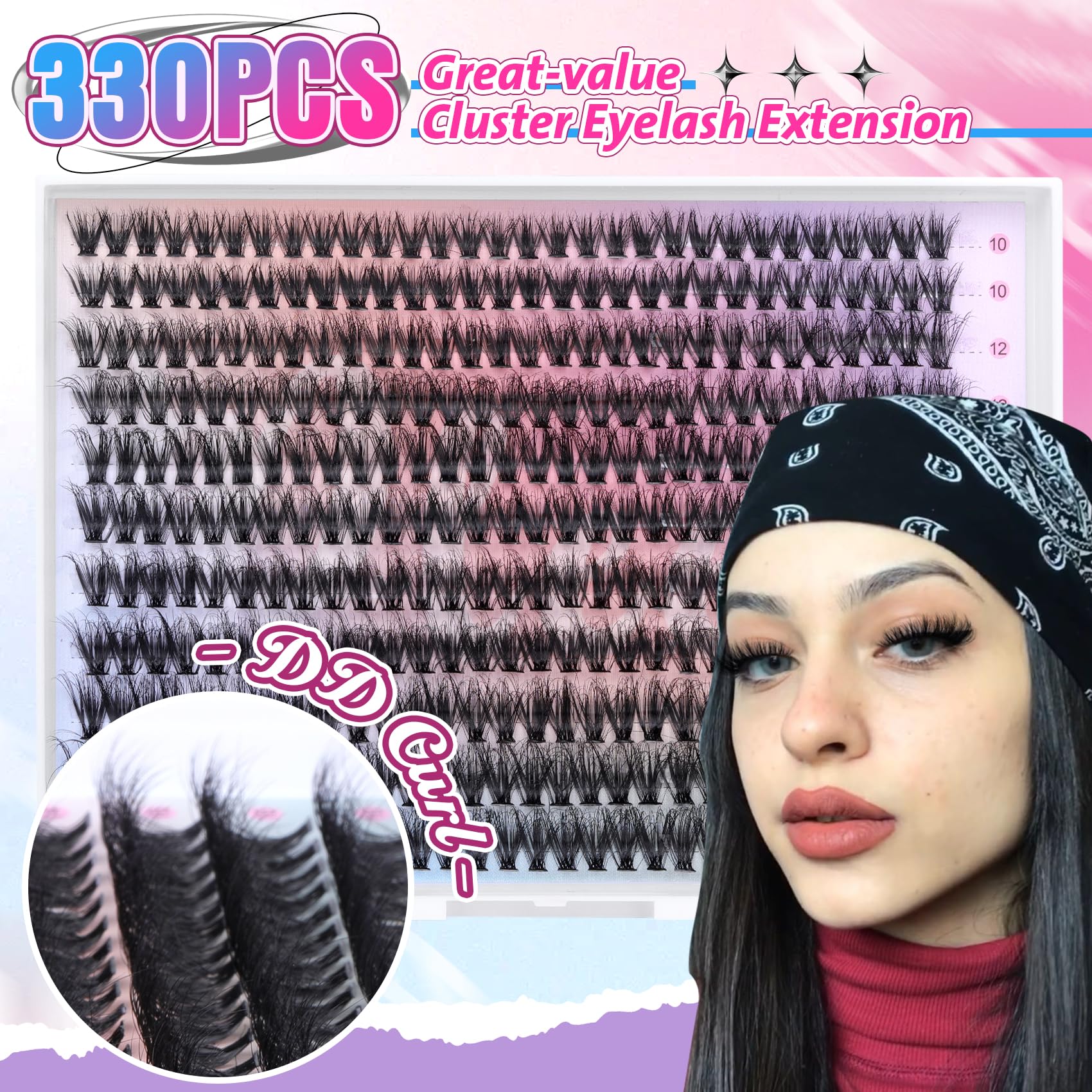 Lash Clusters 330Pcs Cluster Eyelash Extensions 40D Individual Lashes Fluffy D Curl Lash Clusters Extension Diy Wispy Volume Fal