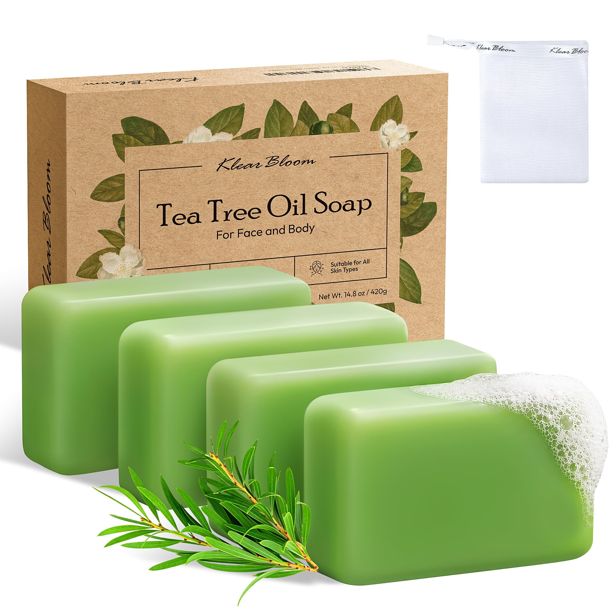 Antifungal Tea Tree Soap for Oily & BlemishProne Skin, 4 Bars x 105g